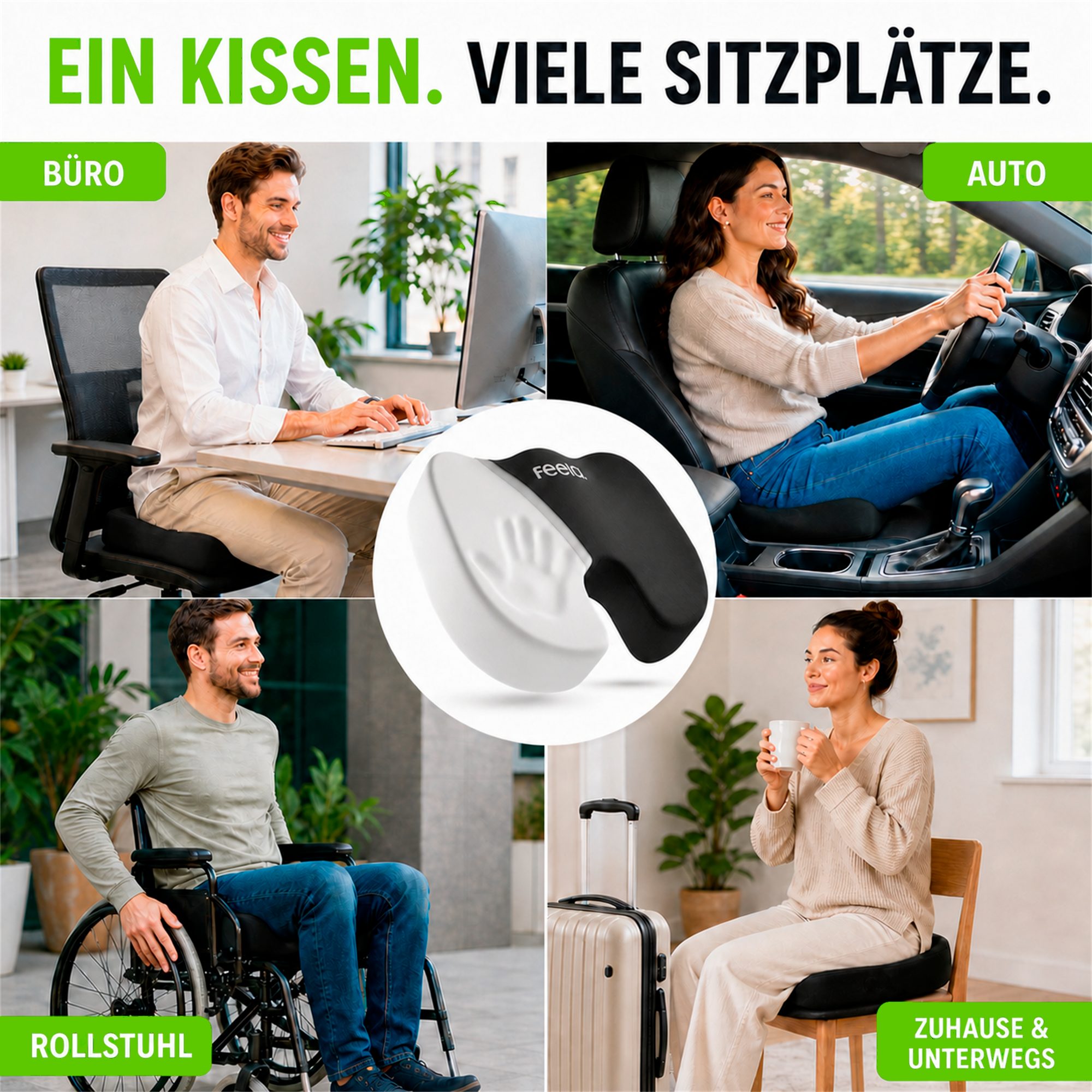 feela Sitzkissen Orthopädisches Kissen – Ergonomisch, 3 Härtegrade bei Rückenschmerzen, Fördert gesundes Sitzen & entlastet Rücken – Zuhause, Büro & unterwegs – Bild 5 von 5