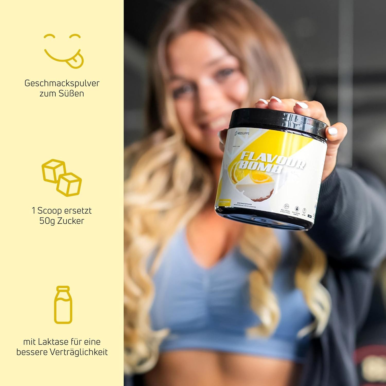 Neosupps Geschmackspulver, Lemon Cheesecake 250g, Kalorienarm & zuckerreduziert Pulver, 250 g, einsetzbar für Lebensmittel & Getränke, geprüfte Qualität