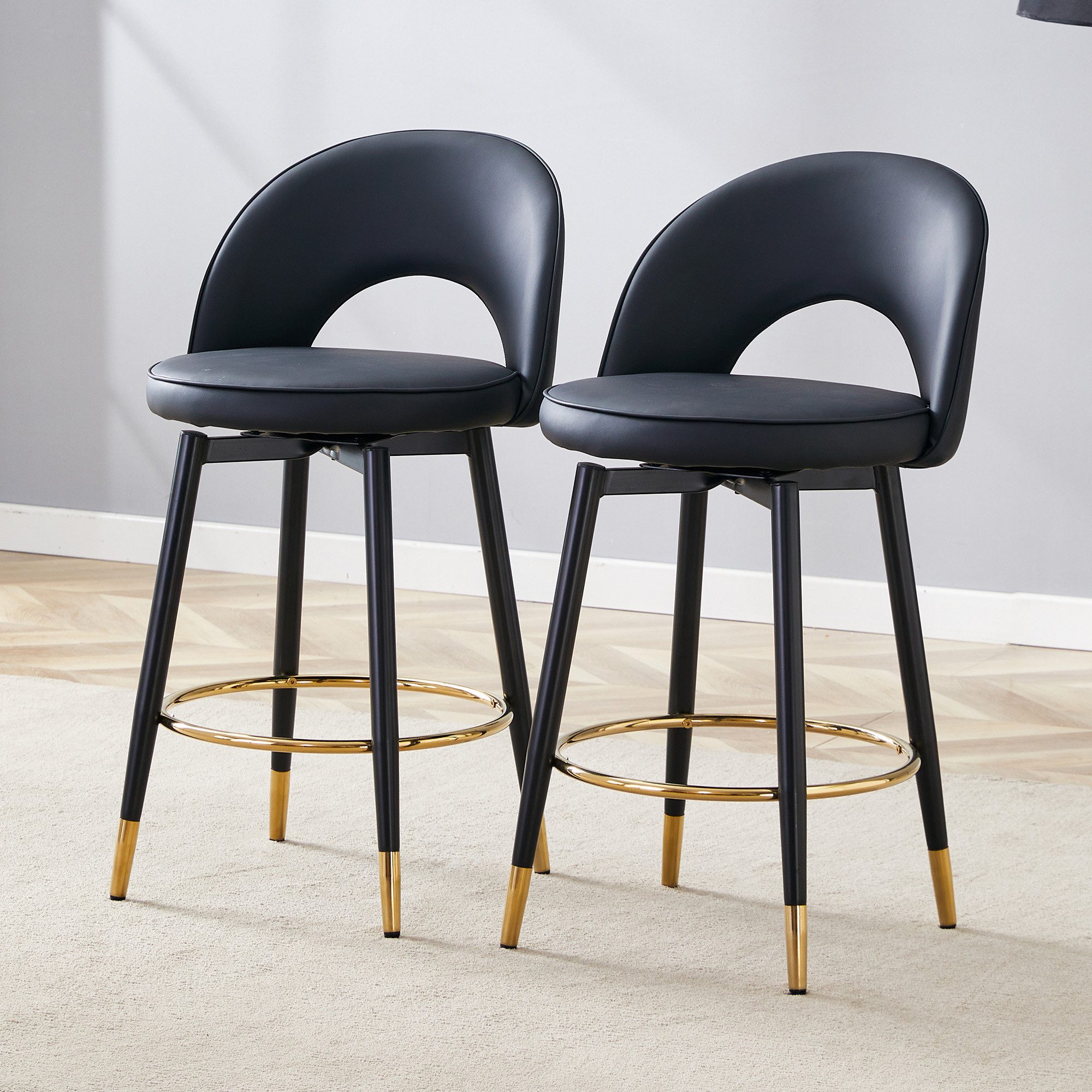 MODFU Drehhocker 360° Drehbarer Barhocker mit kunstleder-Polster (Bequemer Barstühle für Bar, Küche, Esszimmer & Terrasse), Set mit 2 Stück