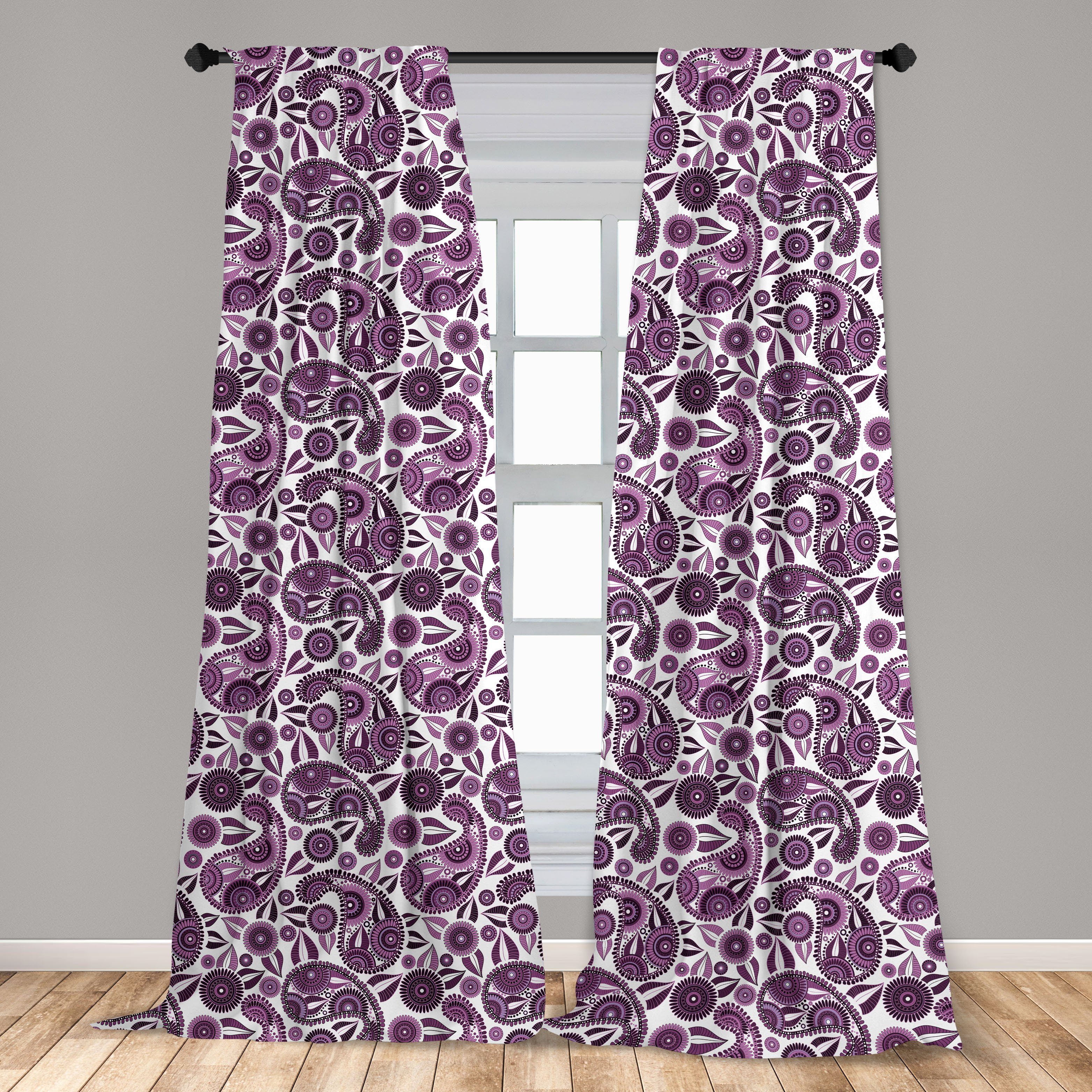 Gardine Vorhang für Microfaser, Schlafzimmer Abakuhaus, Dekor, Paisley lila Blumenblatt Wohnzimmer