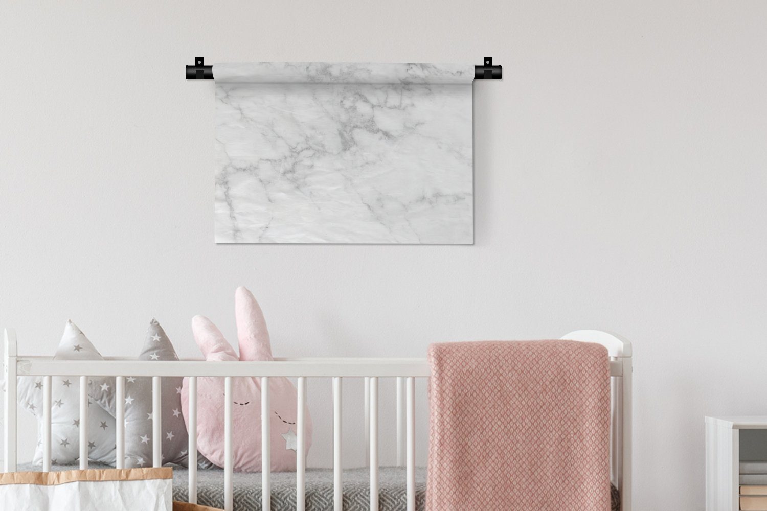 Wandbehang, Grau Weiß für - Kleid, Luxus Kinderzimmer Wanddeko - Marmoroptik - MuchoWow Wanddekoobjekt - - Wohnzimmer, Schlafzimmer, Stein, Marmor