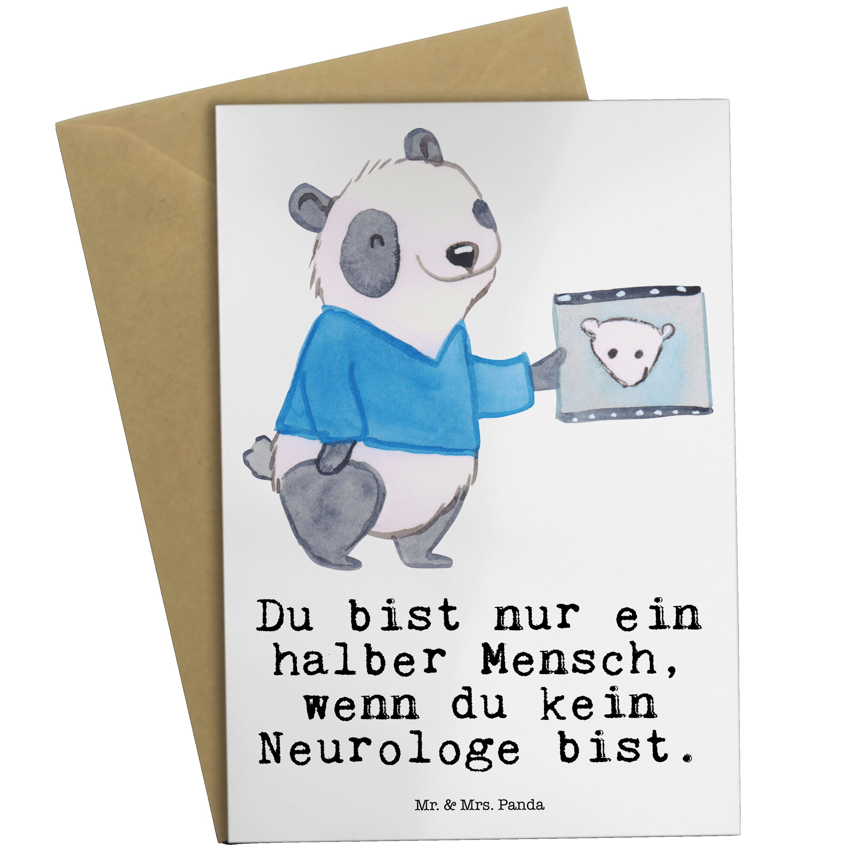 Mr. & Mrs. Panda Grußkarte Neurologe mit Herz - Weiß - Geschenk, Einladungskarte, Mediziner, Abs