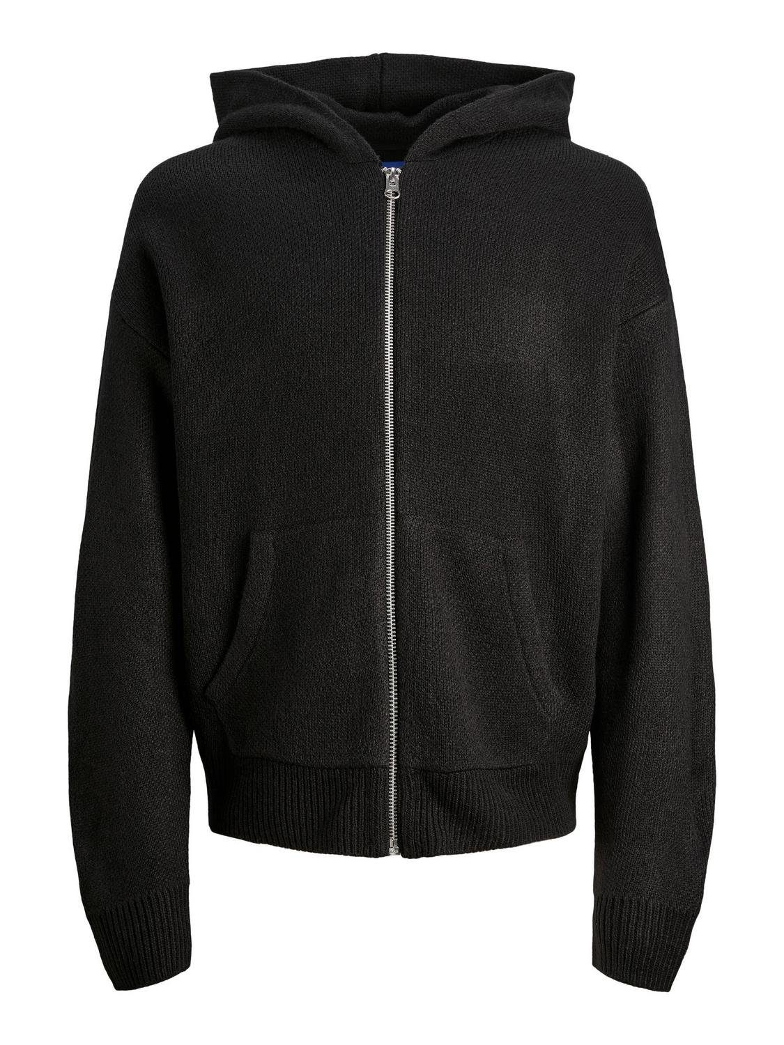 Jack & Jones Strickjacke JORJACOB KNIT ZIP HODDIE BLK