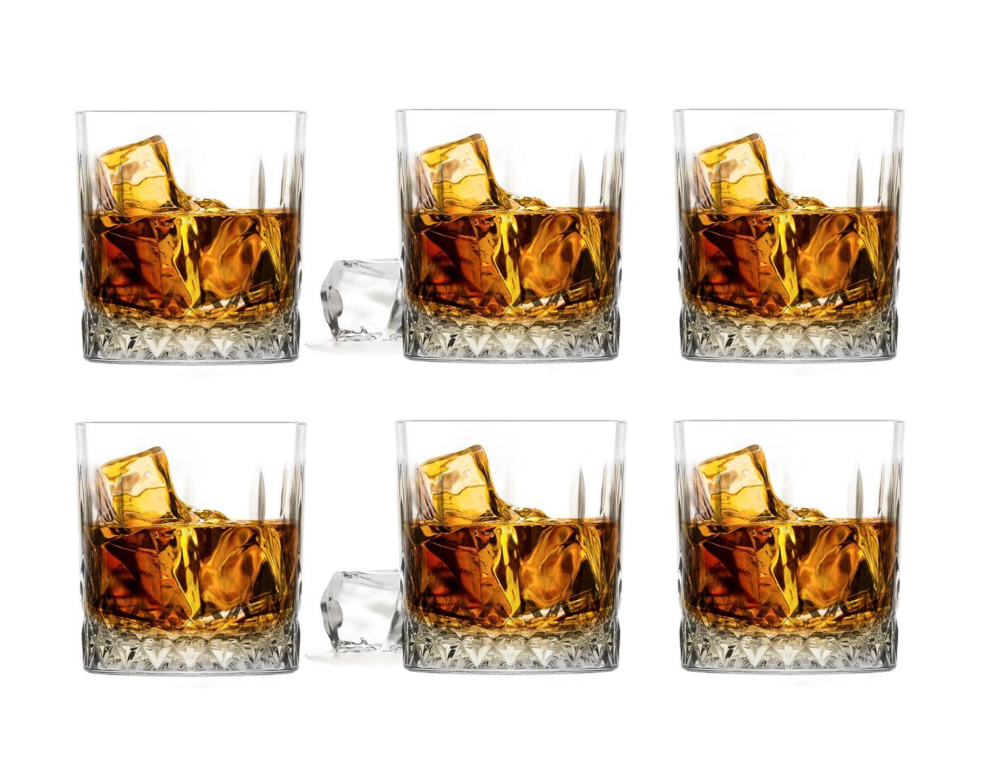 Sendez Whiskyglas 6 Whiskeygläser 280ml mit Relief Wassergläser Longdrinkgläser, Glas