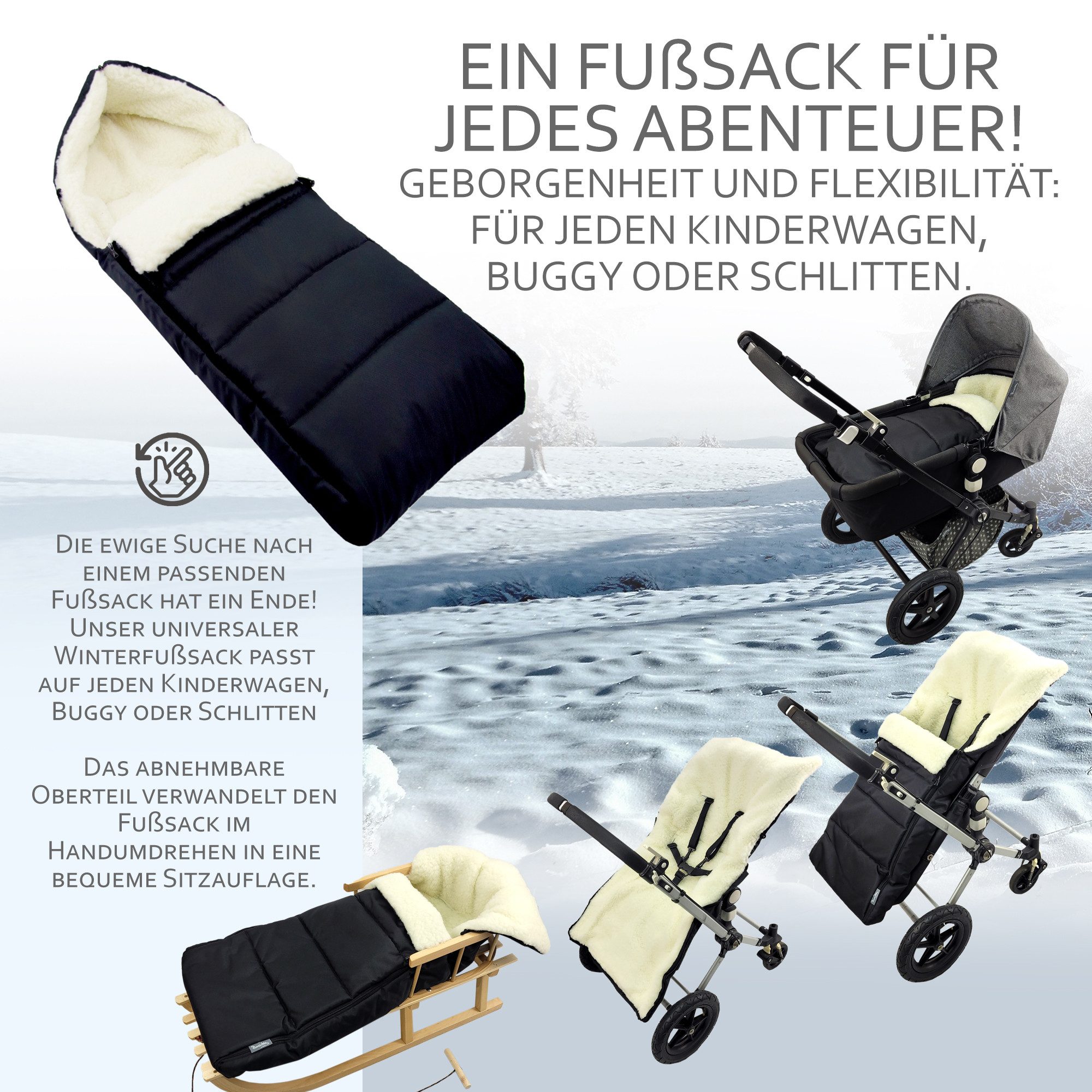 BambiniWelt by Rafael K. Fußsack Winterfußsack Babyfußsack Fußsack Kinderwagen Wolle 108cm LINIERT, universal