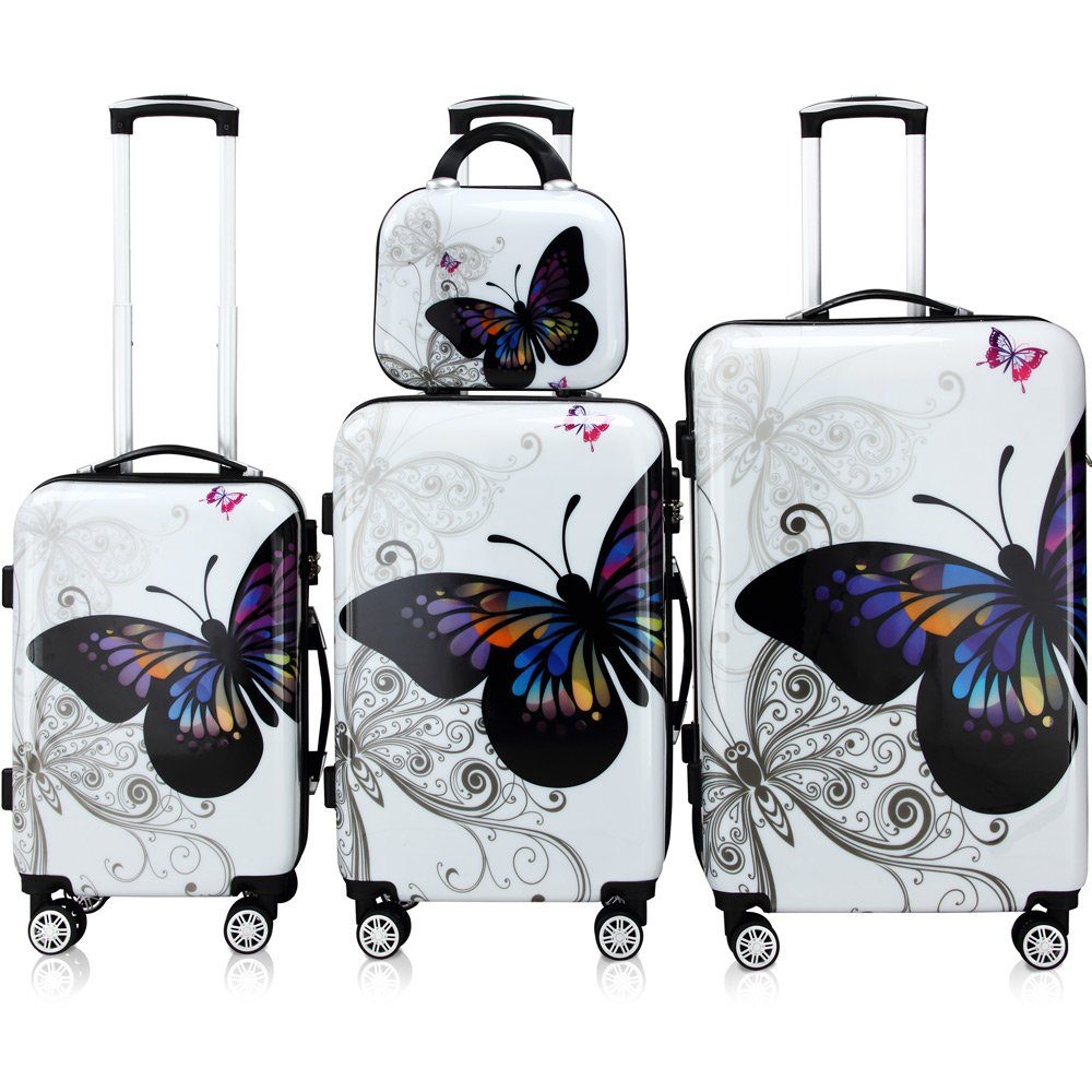 monzana Hartschalen-Trolley Butterfly, 4 Rollen, Hartschalenkofferset Butterfly Beauty Reisekoffer Set Komplettset