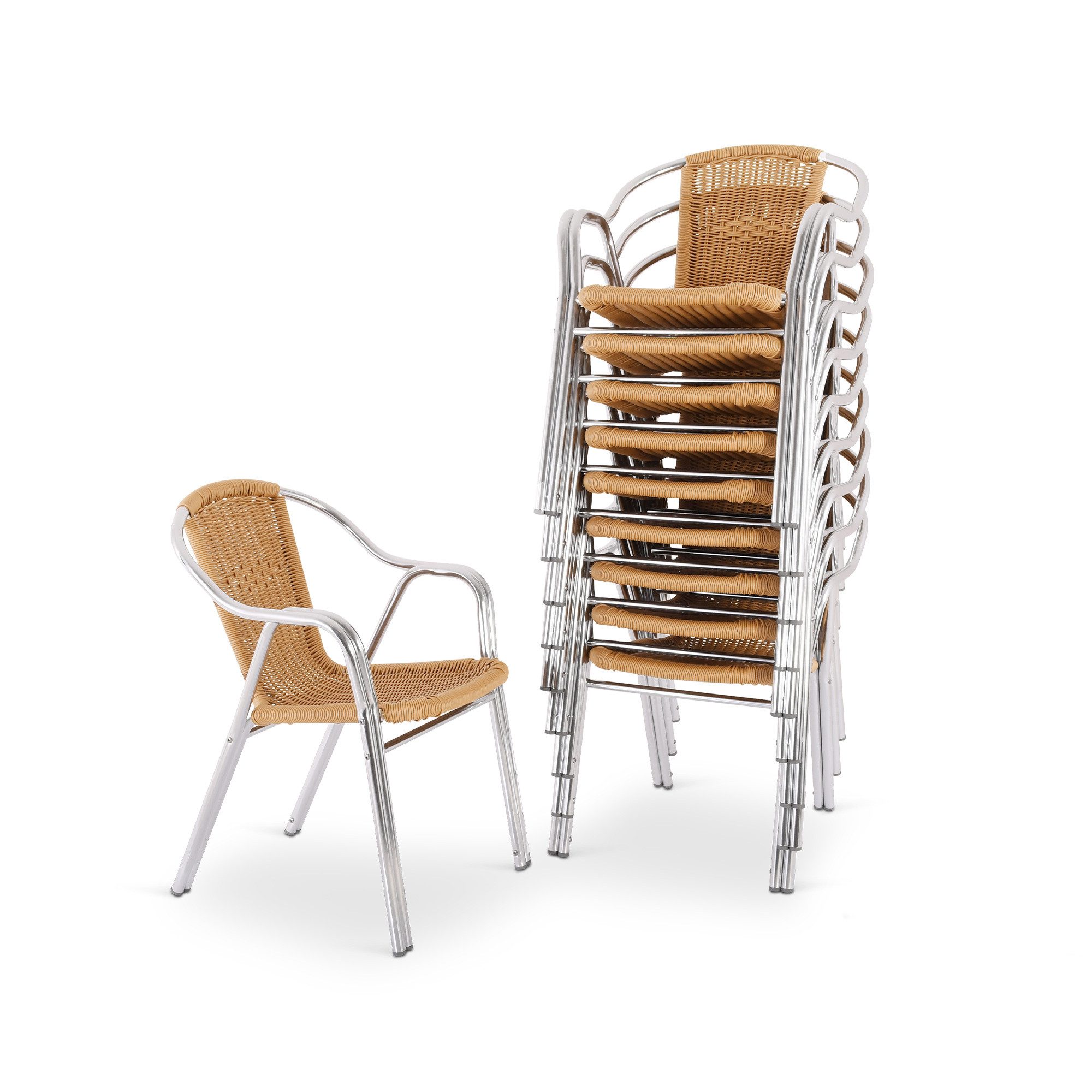 Raburg Bistrostuhl Outdoor-Stapelstuhl mit Armlehnen, Polyrattan, Alugestell, Vita (Set, 10 St), hochwertiges Doppelrohr-Aluminium-Gestell, bis 150 kg