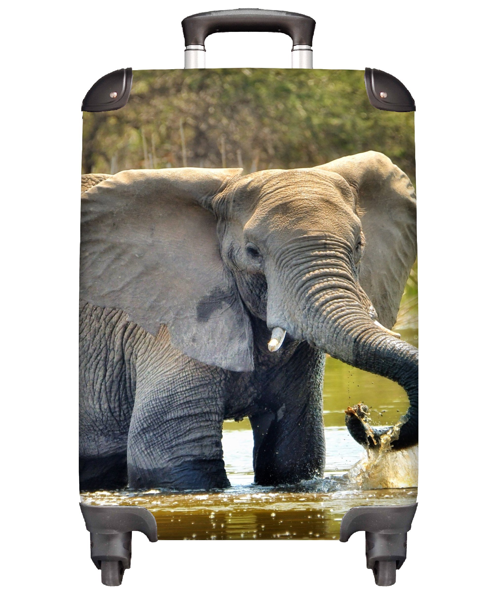 MuchoWow Handgepäckkoffer Elefant - Wasser - Tiere - Natur, 4 Rollen, Reisetasche mit rollen, Handgepäck für Ferien, Trolley, Reisekoffer