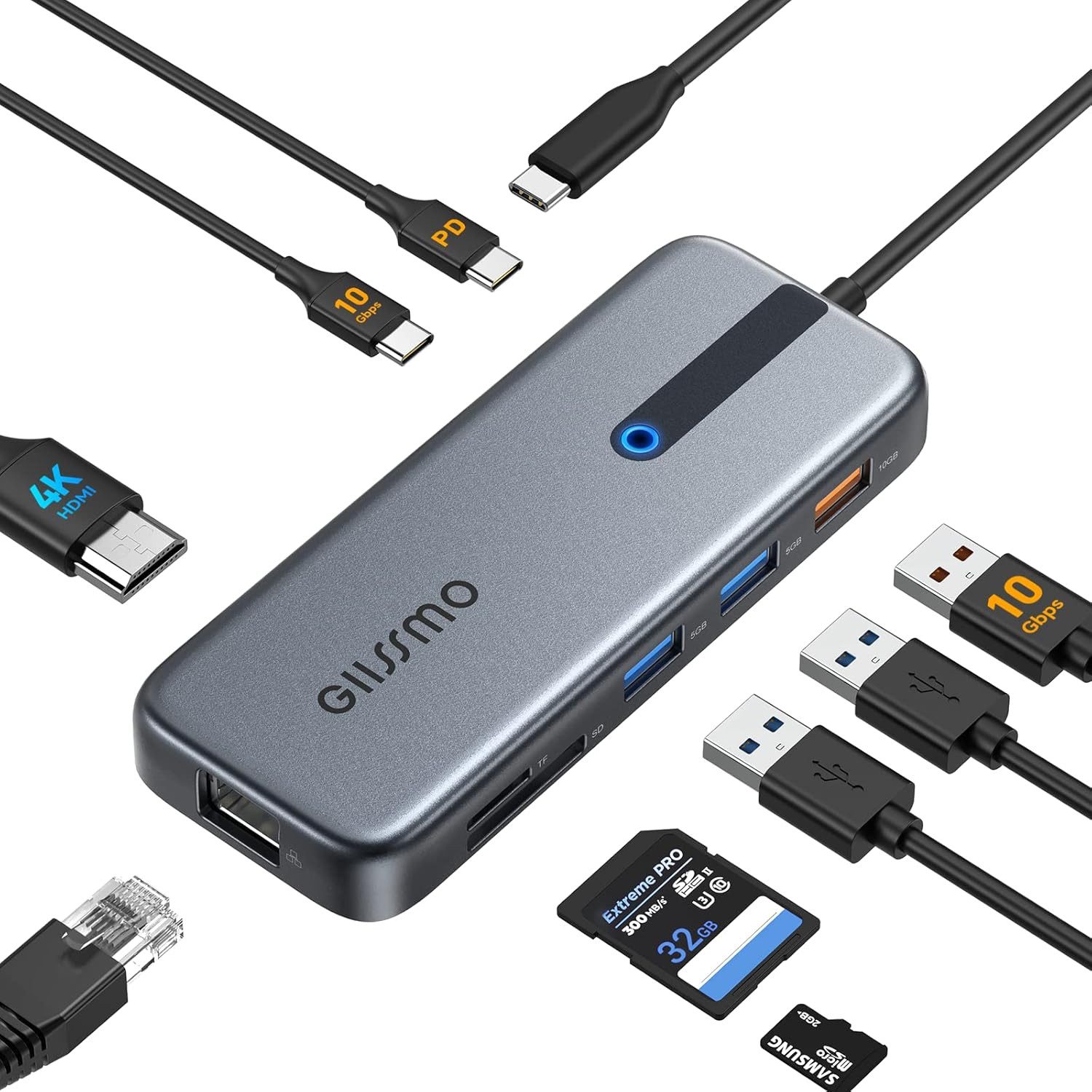 Vivitar 9-in-1-USB-C-Hub-Dockingstation mit 4K@60Hz-HDMI, 100W Power Delivery, USB-Adapter Hochgeschwindigkeits-Datenübertragung, Schnellladen, stabile Netzwerkverbindung zu Multiport-Adapter für MacBook Pro, Air, M1, M2, Dell, HP, Lenovo, Windows-Laptops