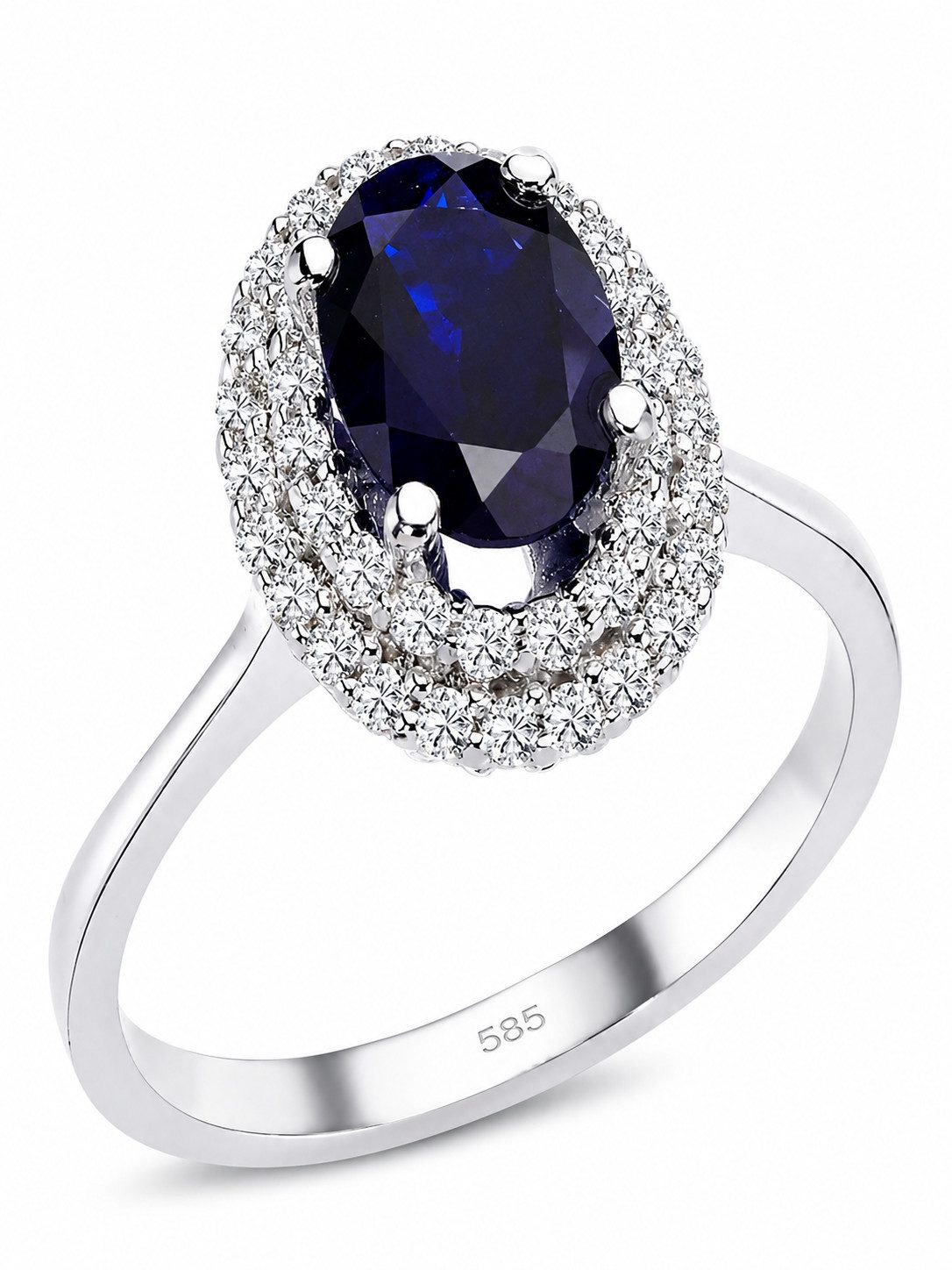 EinStein Diamant Diamantring Diamant Oval Saphir Entourage Halo Ring 14 Karat Weißgold