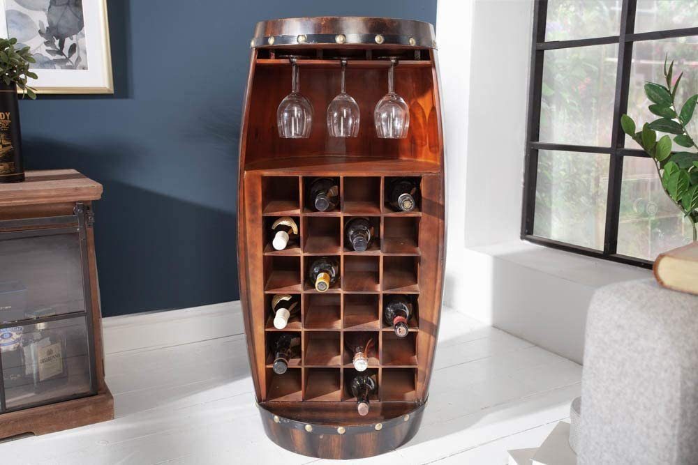 LebensWohnArt Weinregal Flaschenregal BOTELLA 97cm braun Weinfass Pienienholz