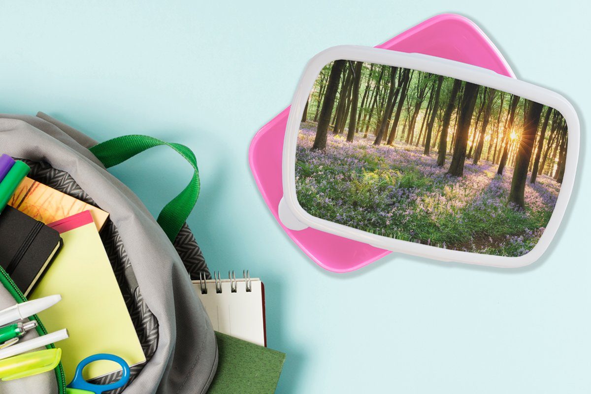 MuchoWow Lunchbox Lavendel Mädchen, Kunststoff rosa Kinder, - Lila Snackbox, - Blumen Kunststoff, für - Brotdose - Erwachsene, Sonne Brotbox Wald (2-tlg), Natur, 