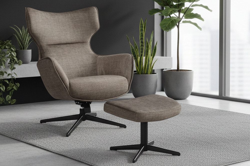 riess-ambiente Ohrensessel VOGUE taupe / schwarz - Samt, Metallbeine, mit Armlehnen, drehbar (Einzelartikel, 1-St), gepolsterter Lesesessel - ideal für Wohnzimmer, Homeoffice & Leseecke
