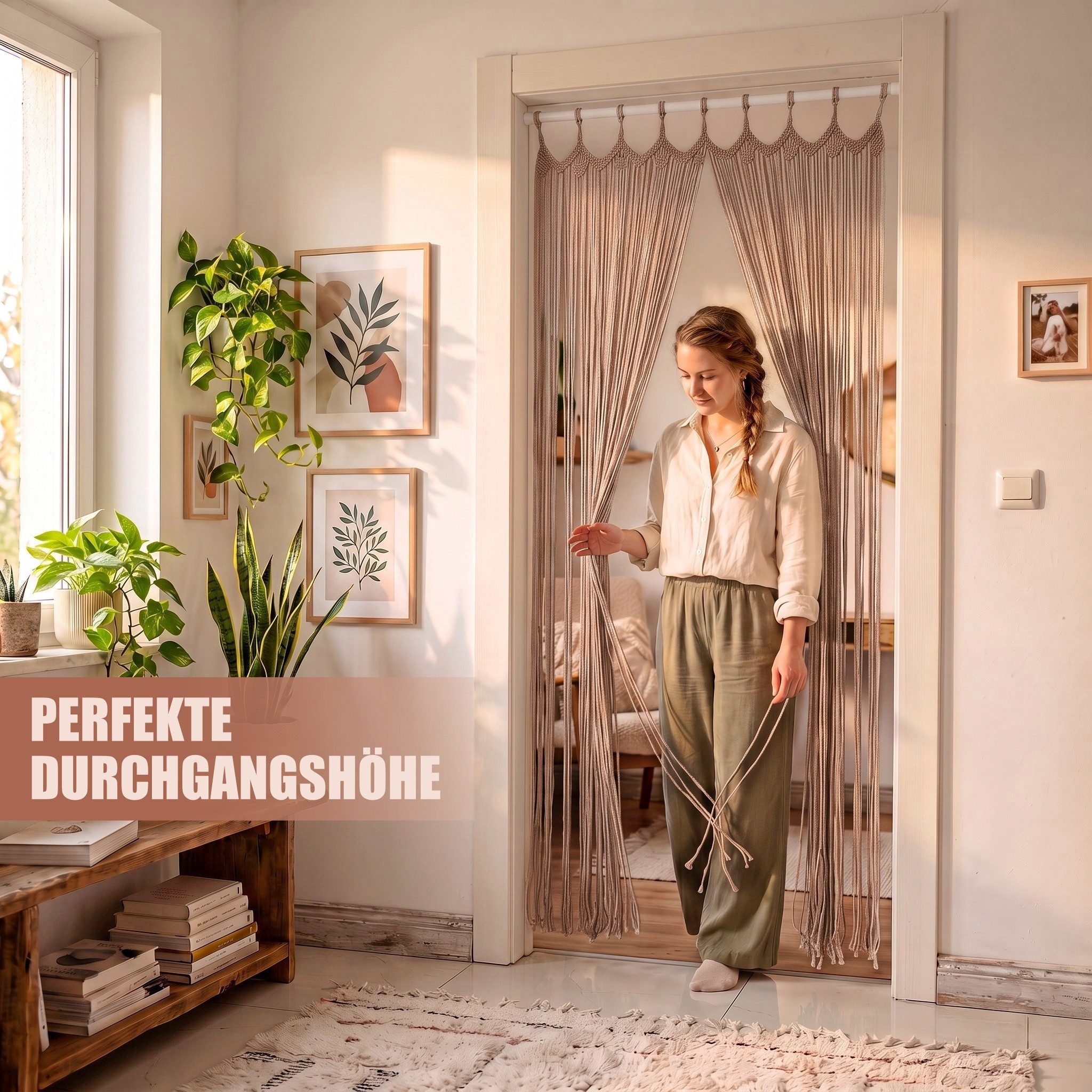 Cozyor Türvorhang Makramee Vorhang Boho 100x200 cm für Tür, Fenster, Balkon & Wohnwagen (1 St), Schlaufen, 100% Baumwolle, mit Vorhangstange zum Klemmen Wandtep – Bild 2 von 5