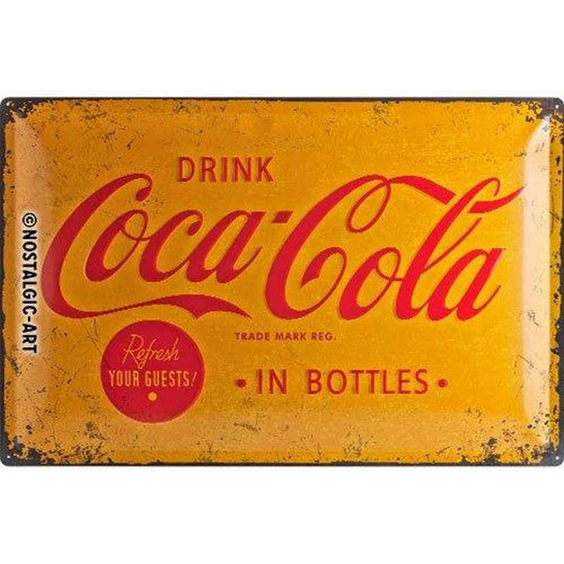 Nostalgic-Art Metallschild Blechschild 40 x 60 cm - Coca Cola - Coca Cola Logo Yellow