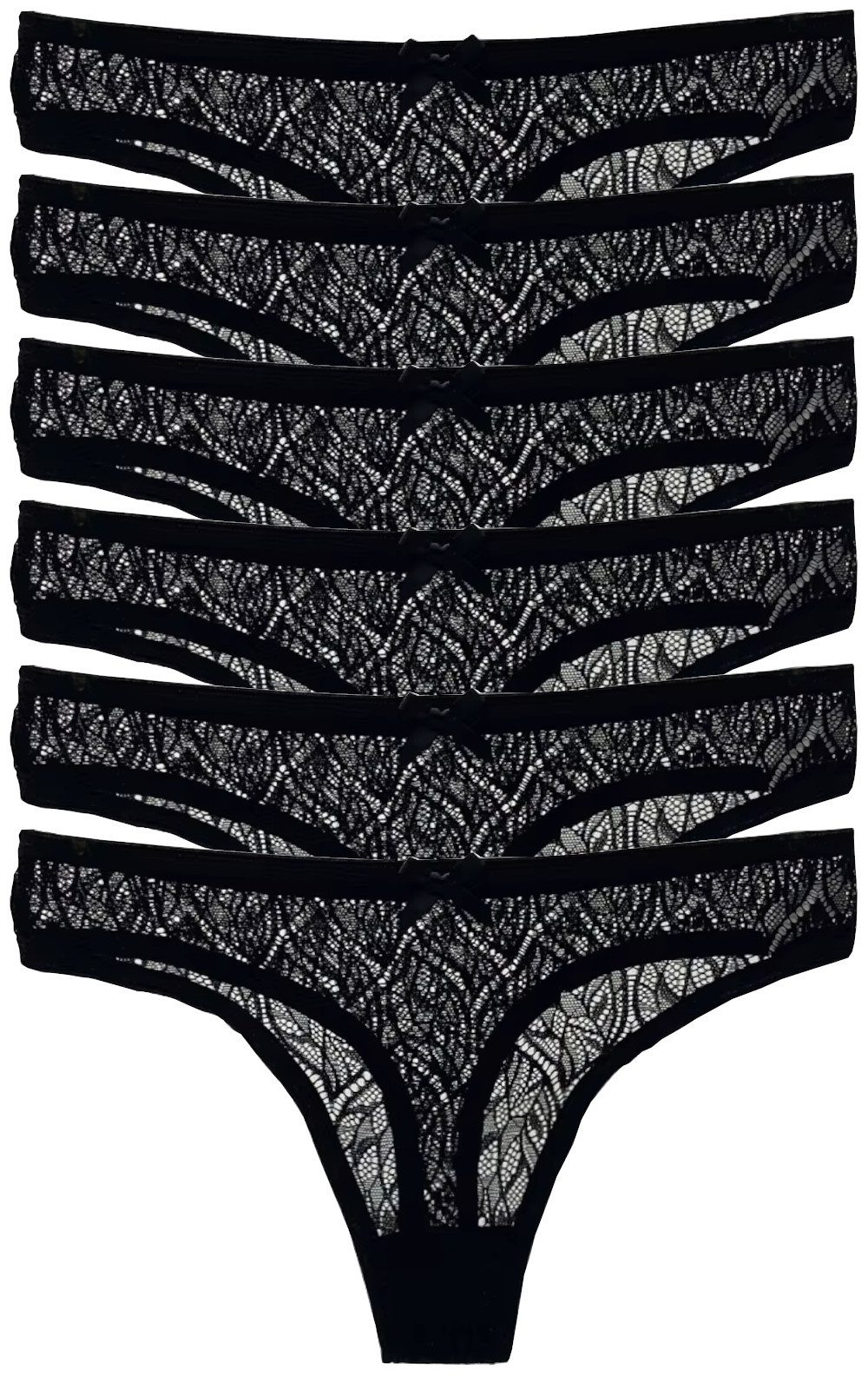 HO-Ersoka Stringtanga Damen Strings Spitze Set 3/6 Stück Tangas Slips schwarz/weiß (Packung, 3er Set, 6er Set)
