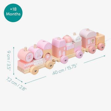 Navaris Spielzeug-Zug Holzzug Spielzeug für Mädchen und Jungen - inkl. Holzbausteine, (1-tlg)