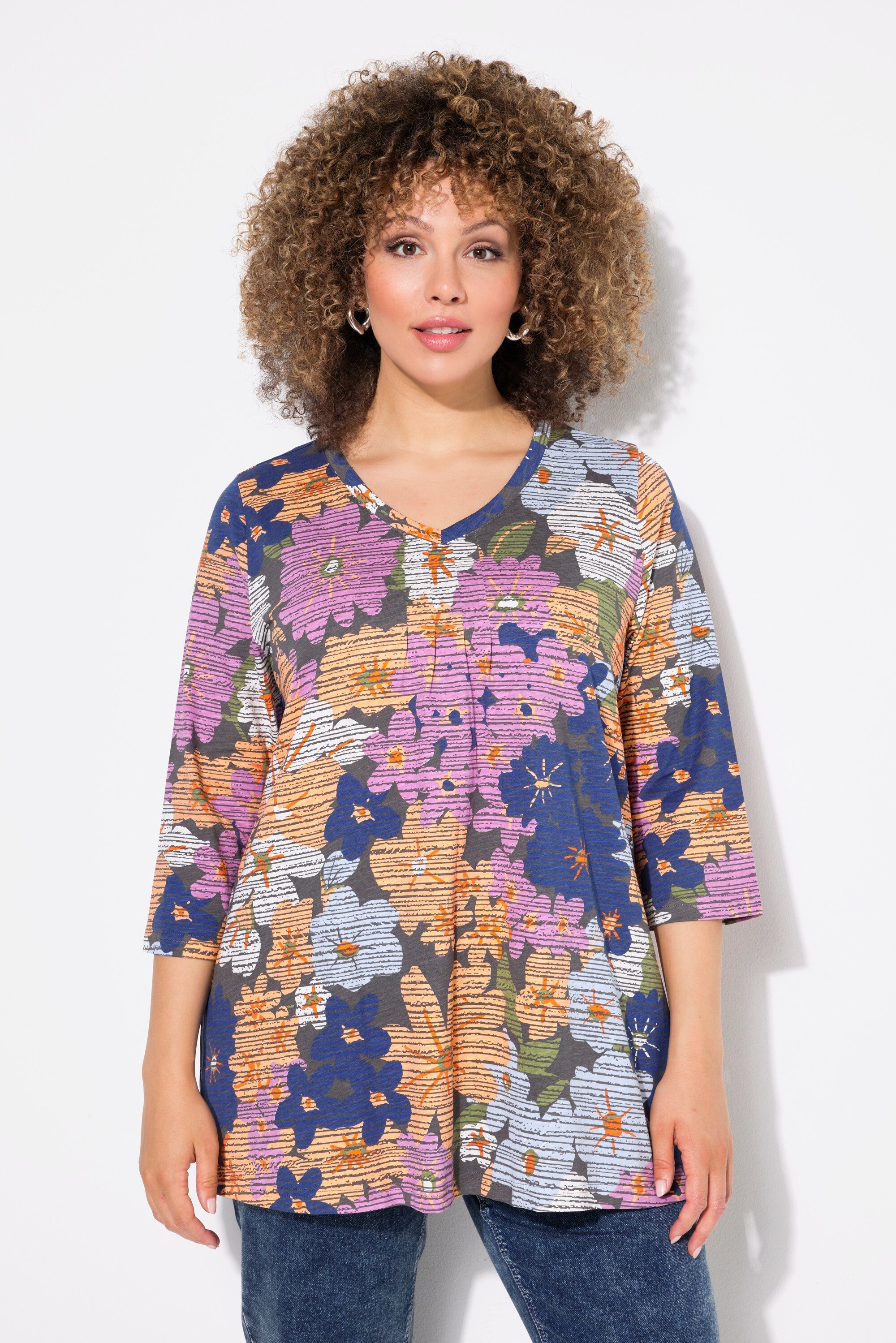 Ulla Popken T-Shirt Shirt Blüten A-Linie günstig online kaufen