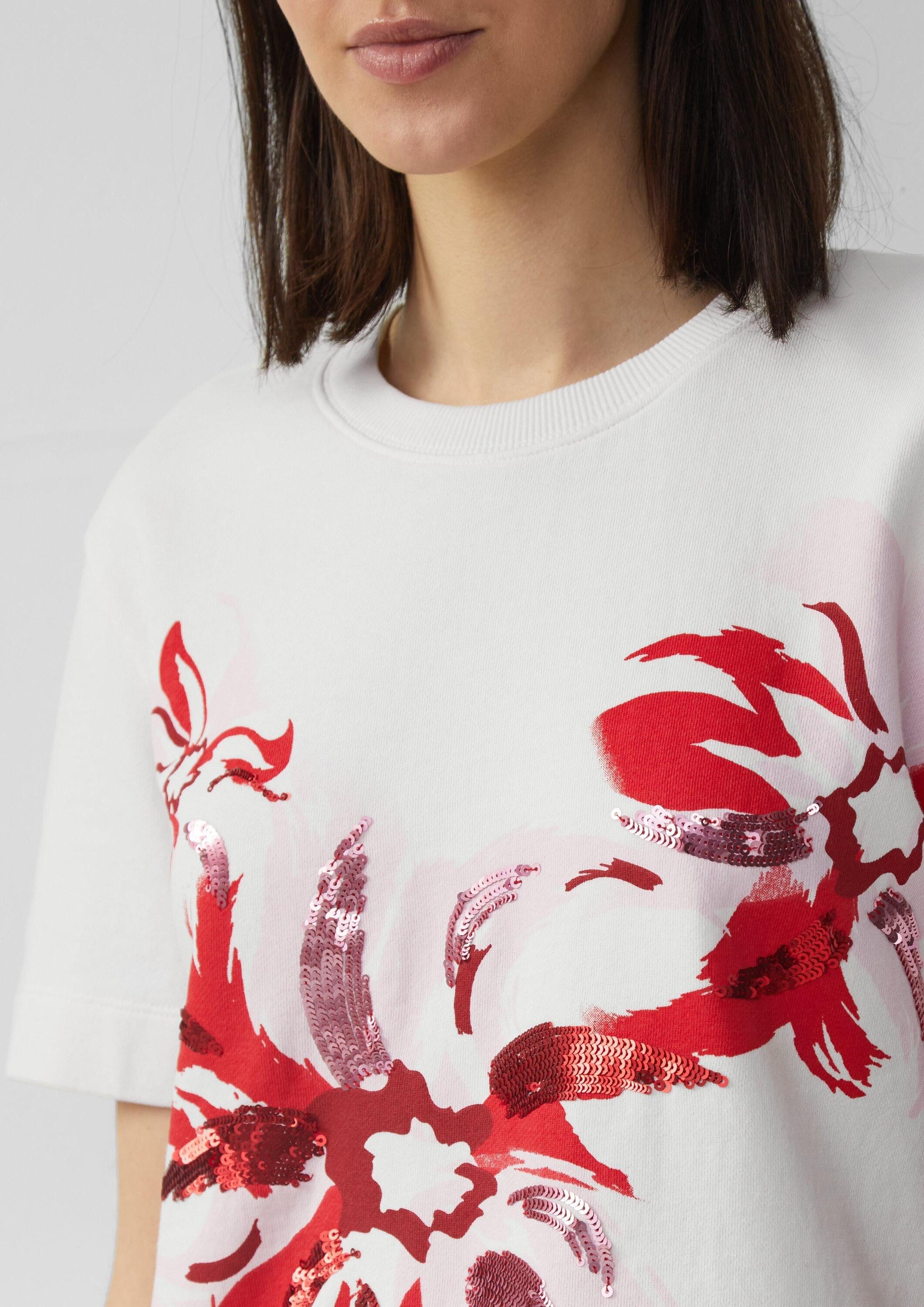 s.Oliver Kurzarmshirt Sweatshirt Leichtes Kurzarm-Sweatshirt mit Print und Pailletten
