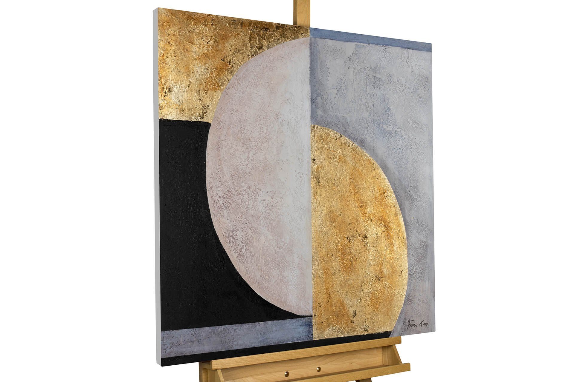 KUNSTLOFT Gemälde Moon 80x80 Wohnzimmer cm, Wandbild HANDGEMALT Phases Leinwandbild 100