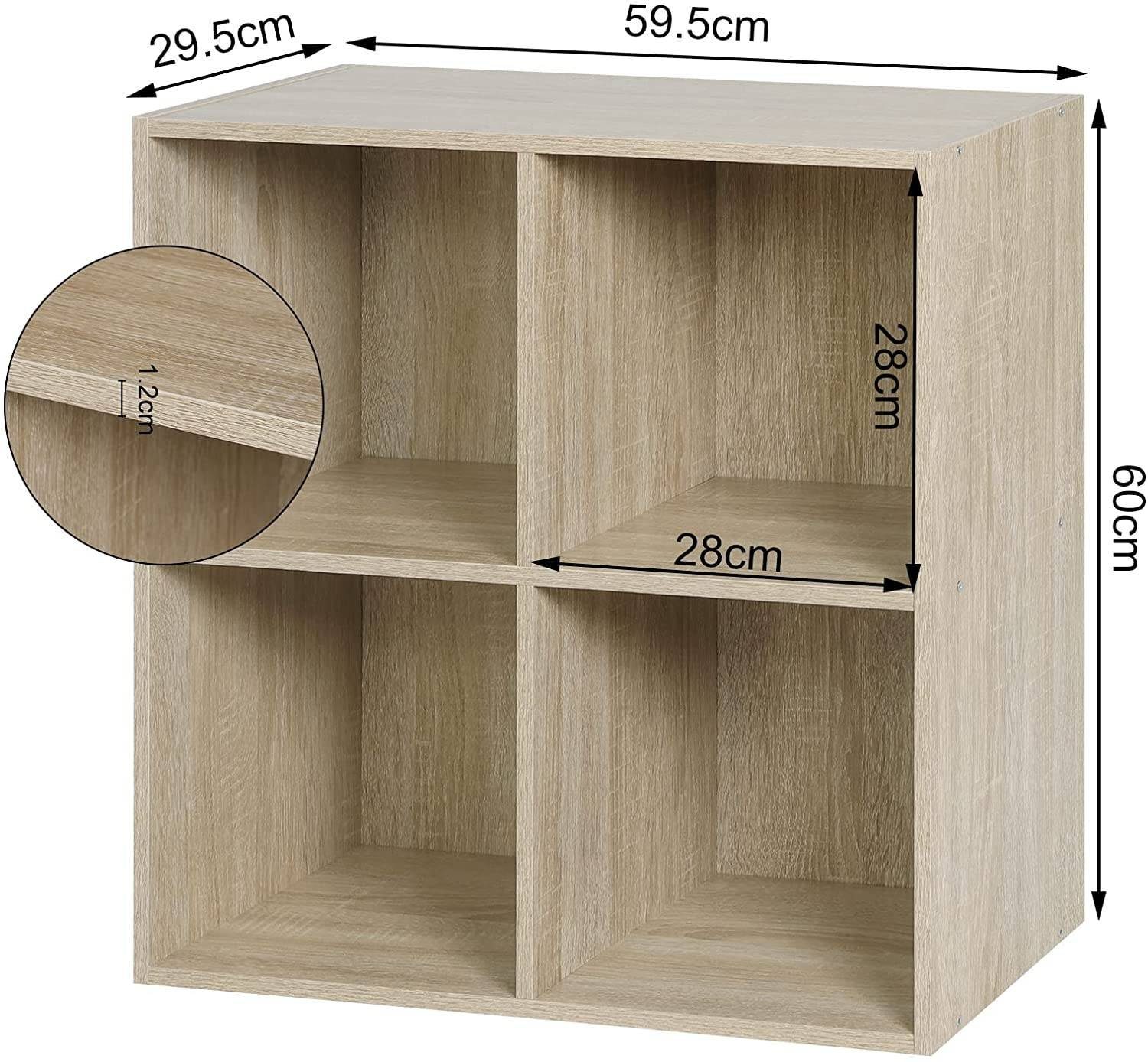 Woltu Bücherregal, 1-tlg., Würfelregal 4 Eiche 60x30x60cm MDF Fächer aus