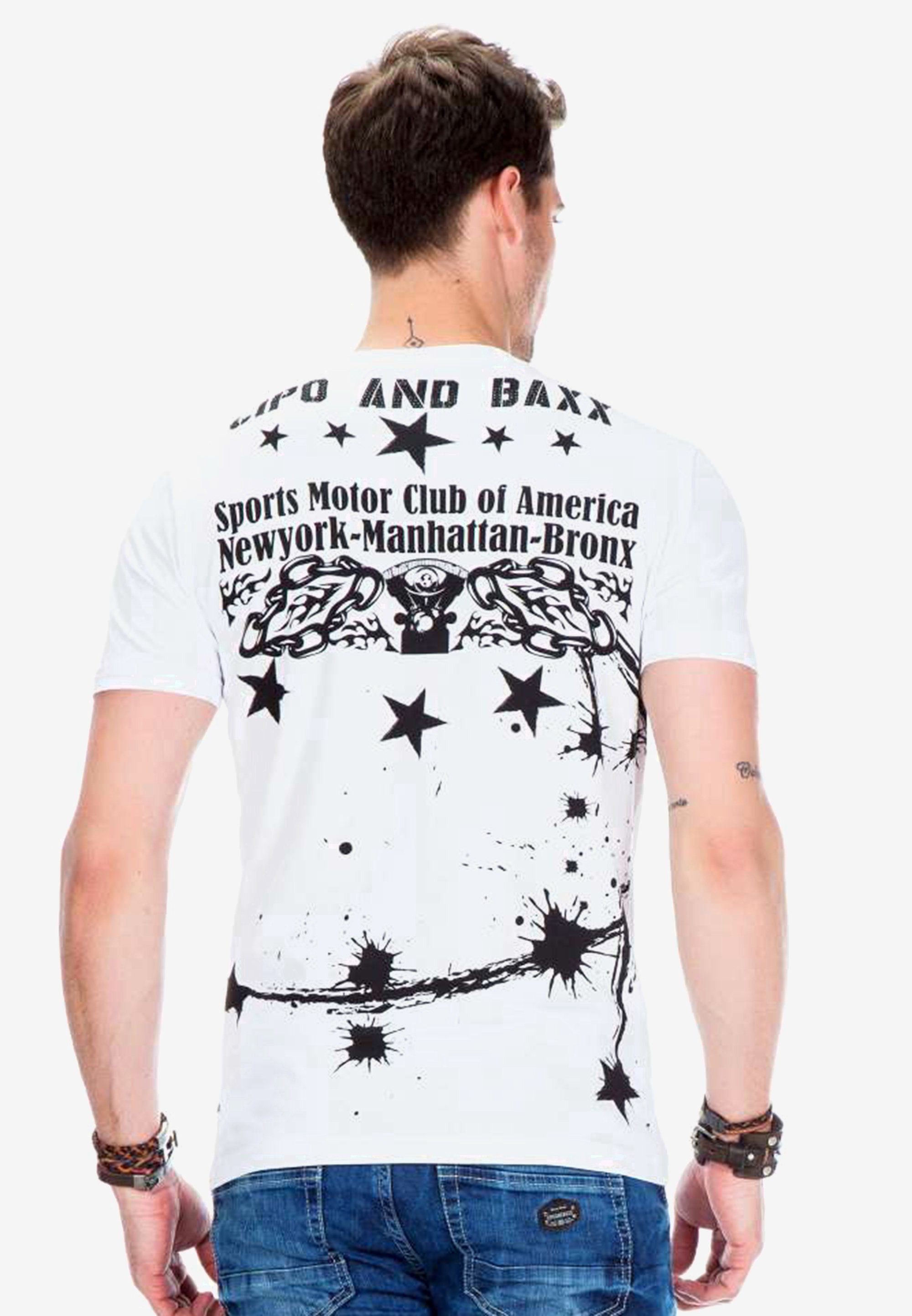 coolem Cipo Bikerstil T-Shirt weiß im Print mit Baxx &