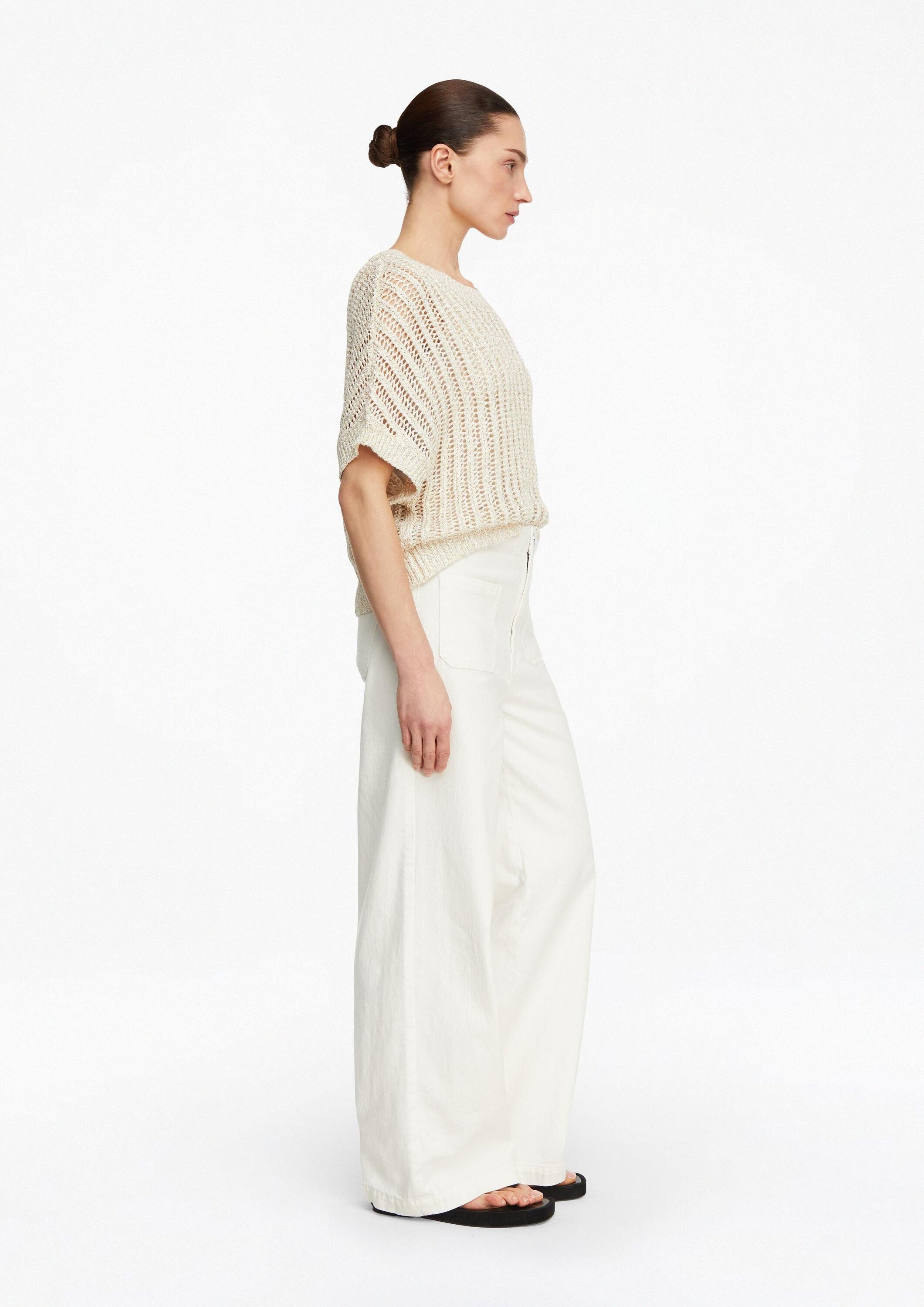 comma Kurzarmpullover Strickpullover Lockeres Strick-Shirt mit Pailletten