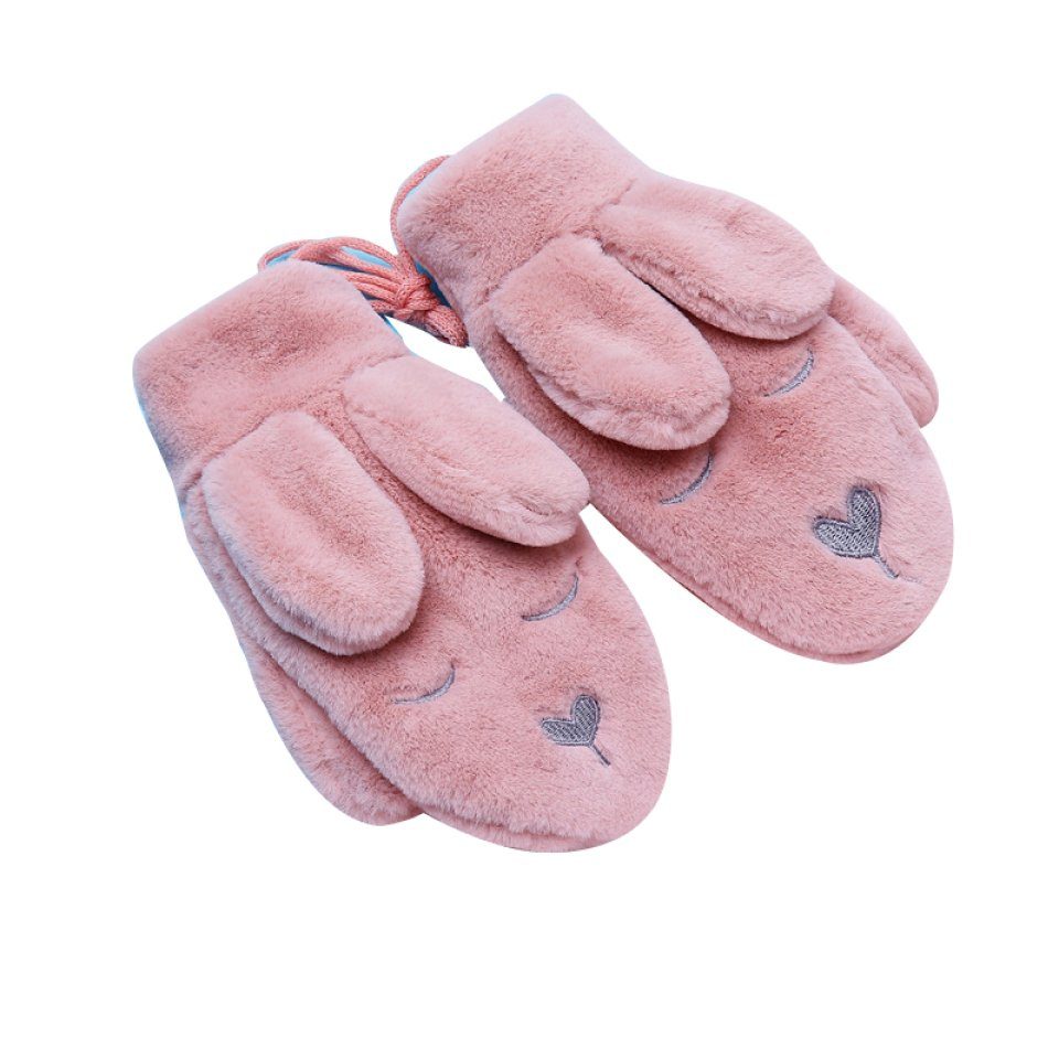 Hell-Pink Kaninchenohr-Stil Baumwollhandschuhe Mit Hals Niedliche Hängendem Handschuhe Im Blusmart