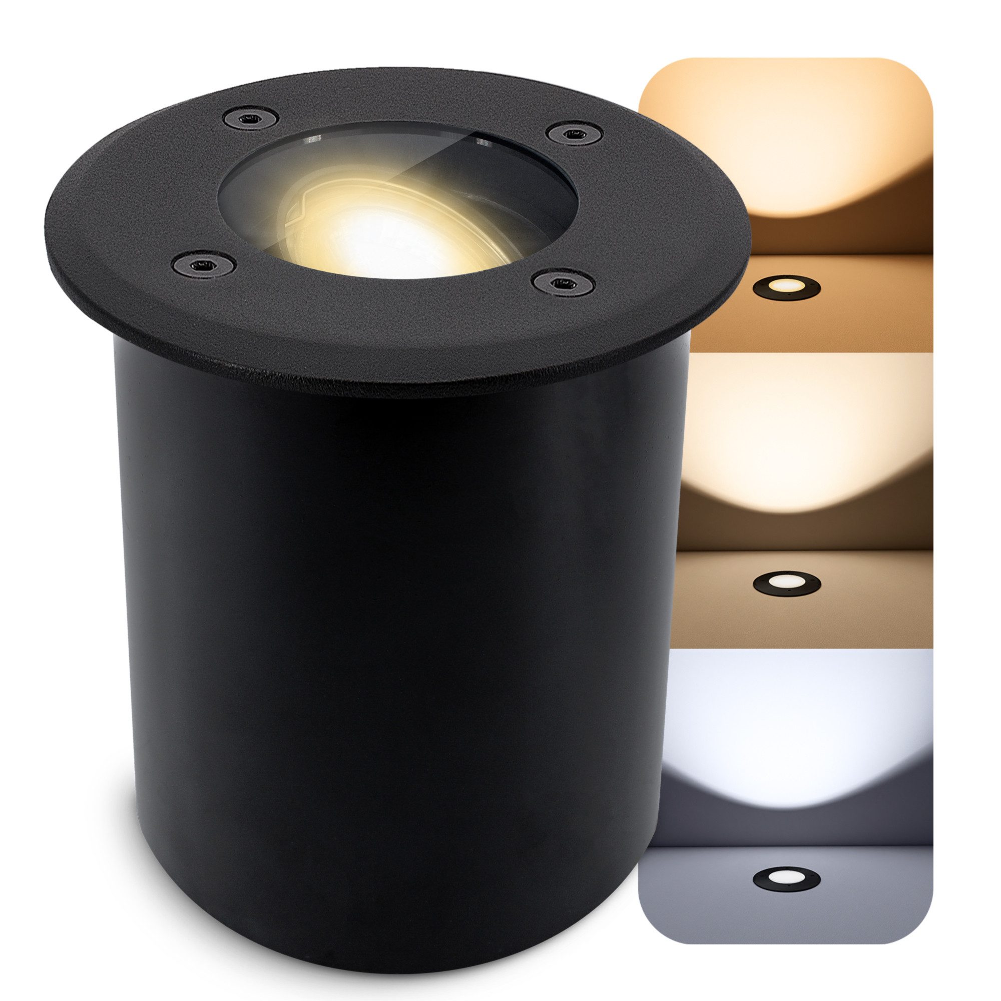 SSC-LUXon LED Gartenstrahler JUAVI Bodeneinbauleuchte mit LED LumiFLEX dimmbar 6W drei Lichtfarben, Neutralweiß, Warmweiß, Tageslichtweiß