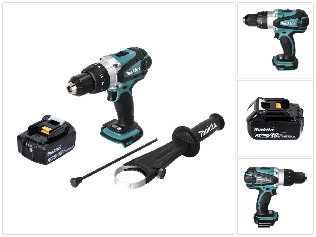 Makita Schlagbohrmaschine DHP 458 F1 Akku Schlagbohrschrauber 18 V 91 Nm + 1x Akku 3,0 Ah - oh