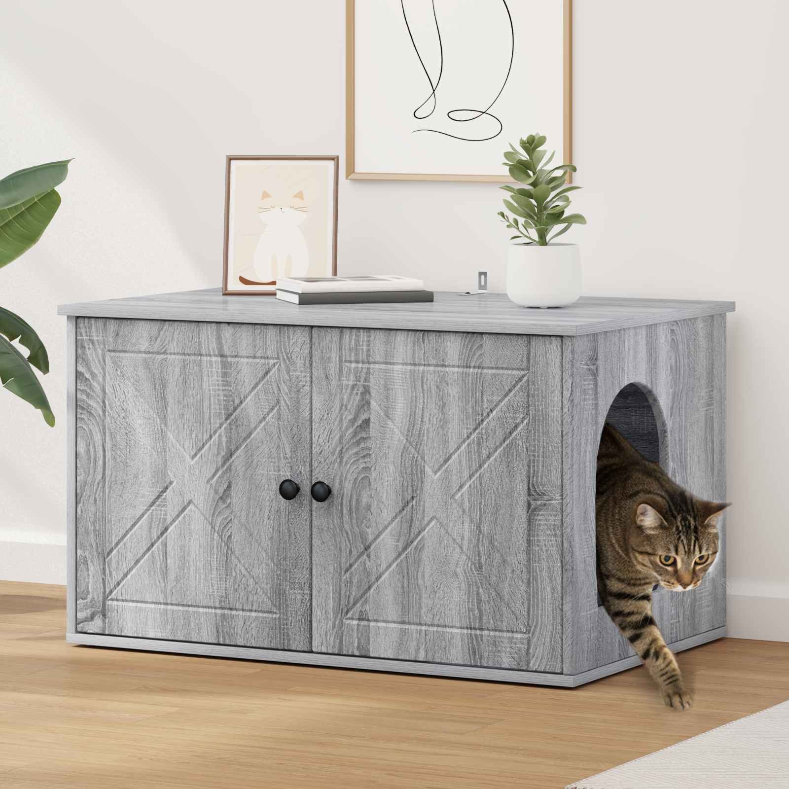 vidaXL Katzenhaus, Katzenhaus Graues Sonoma 85 x 55 x 50 cm Holzwerkstoff