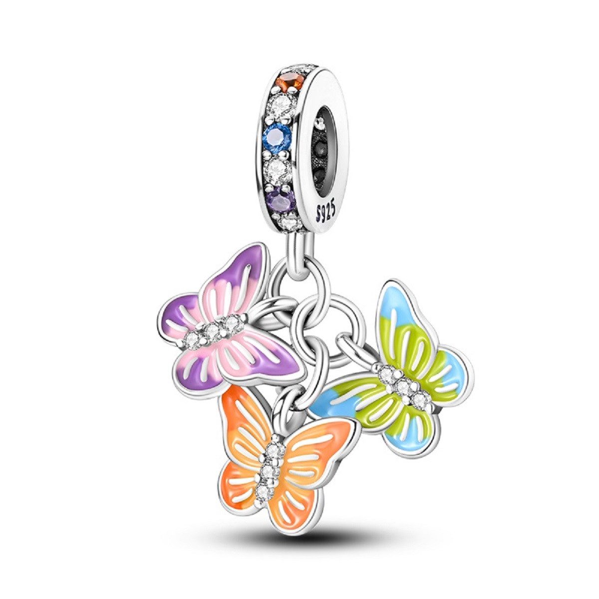 PANDACHARMS Bead Pastellfarbene Schmetterlinge Charm Anhänger, 925er Silber