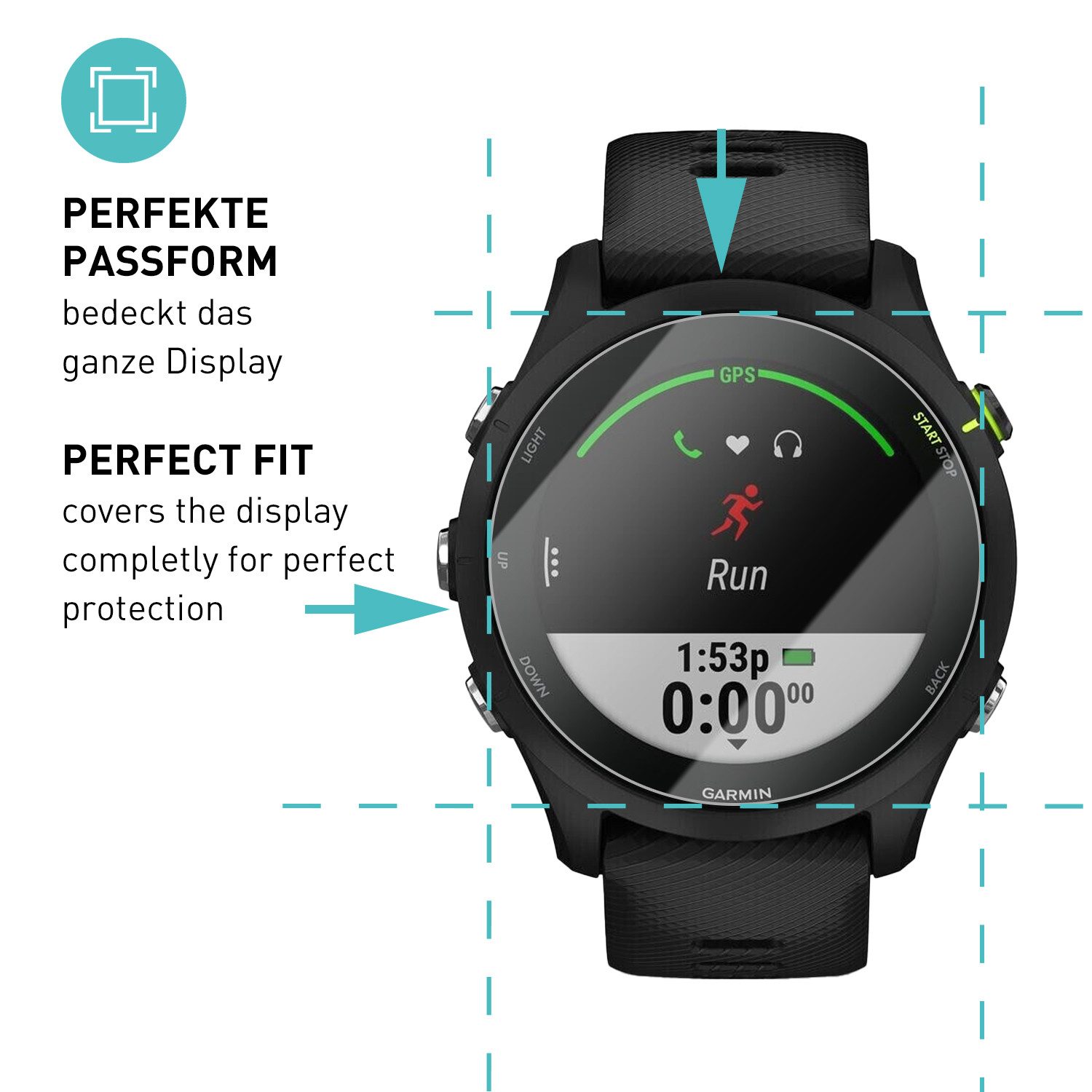 smartect Displayschutzglas Schutzglas Panzerfolie Klar für Garmin Forerunner 255/255 Music, Set, 3 Stück, Schutzfolie Glasschutz Bildschirm
