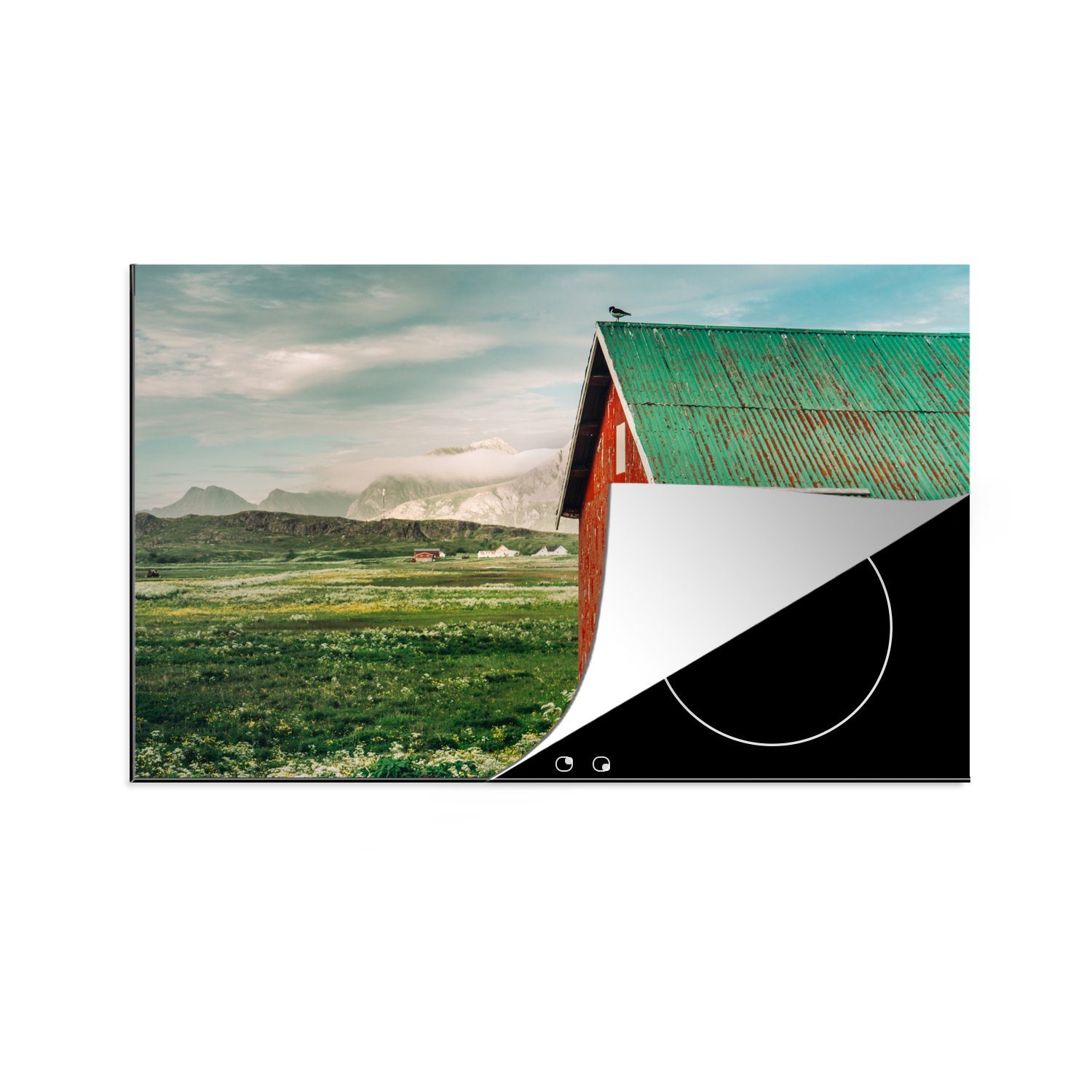 MuchoWow Herdblende-/Abdeckplatte Hütte auf den Lofoten, Vinyl, (1 tlg), 81x52 cm, Induktionskochfeld Schutz für die küche, Ceranfeldabdeckung