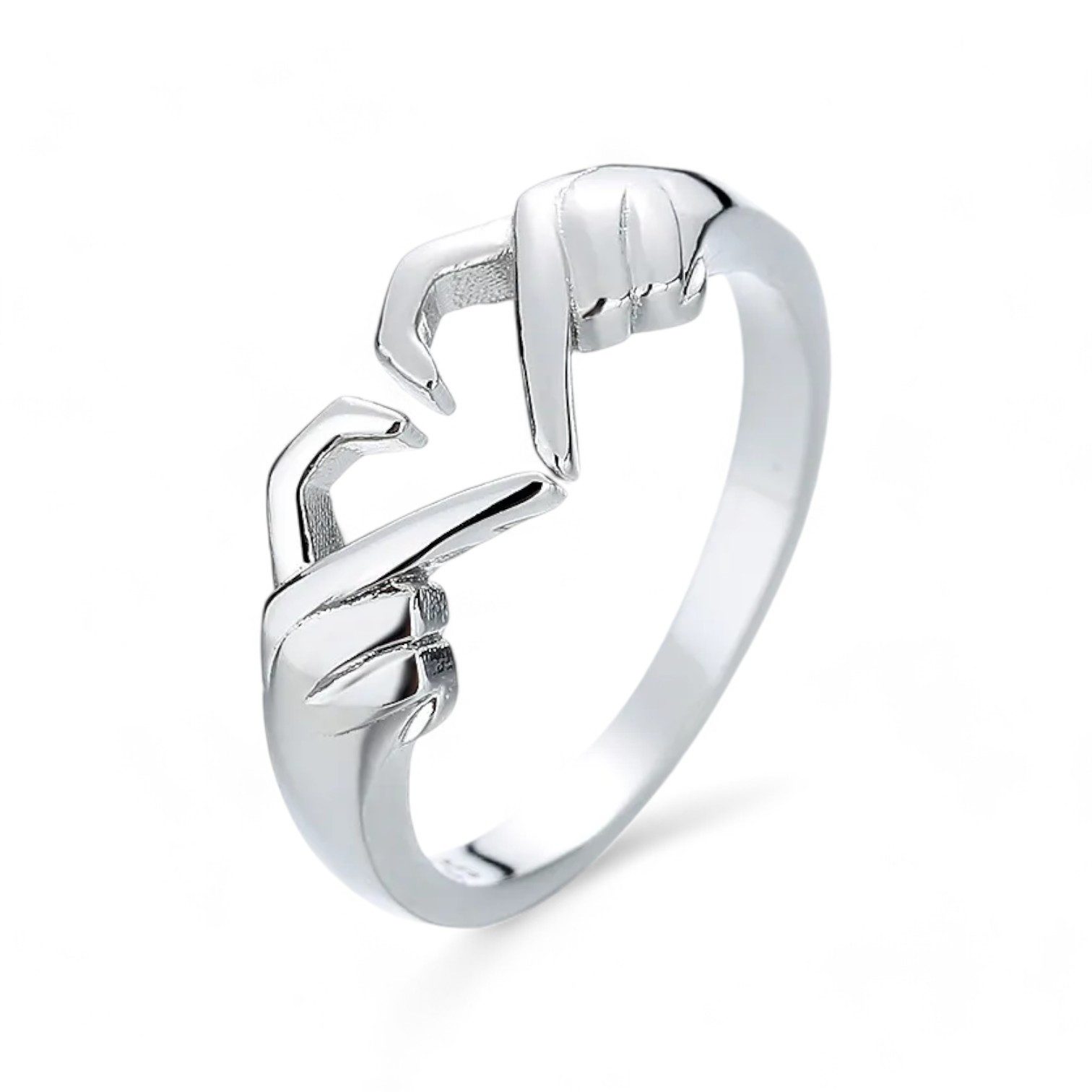 Silberring Love Ring Finger Herz Form aus 925 Sterling Silber und Gold