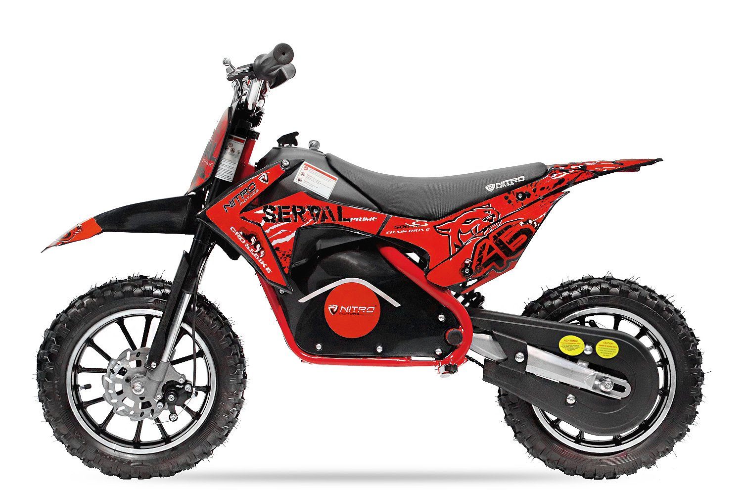 Nitro Motors Dirt-Bike Elektro 500W Eco mini Kinder Dirtbike Serval 10" Pocketbike Crossbike, 1 Gang, Automatikschaltung Rot