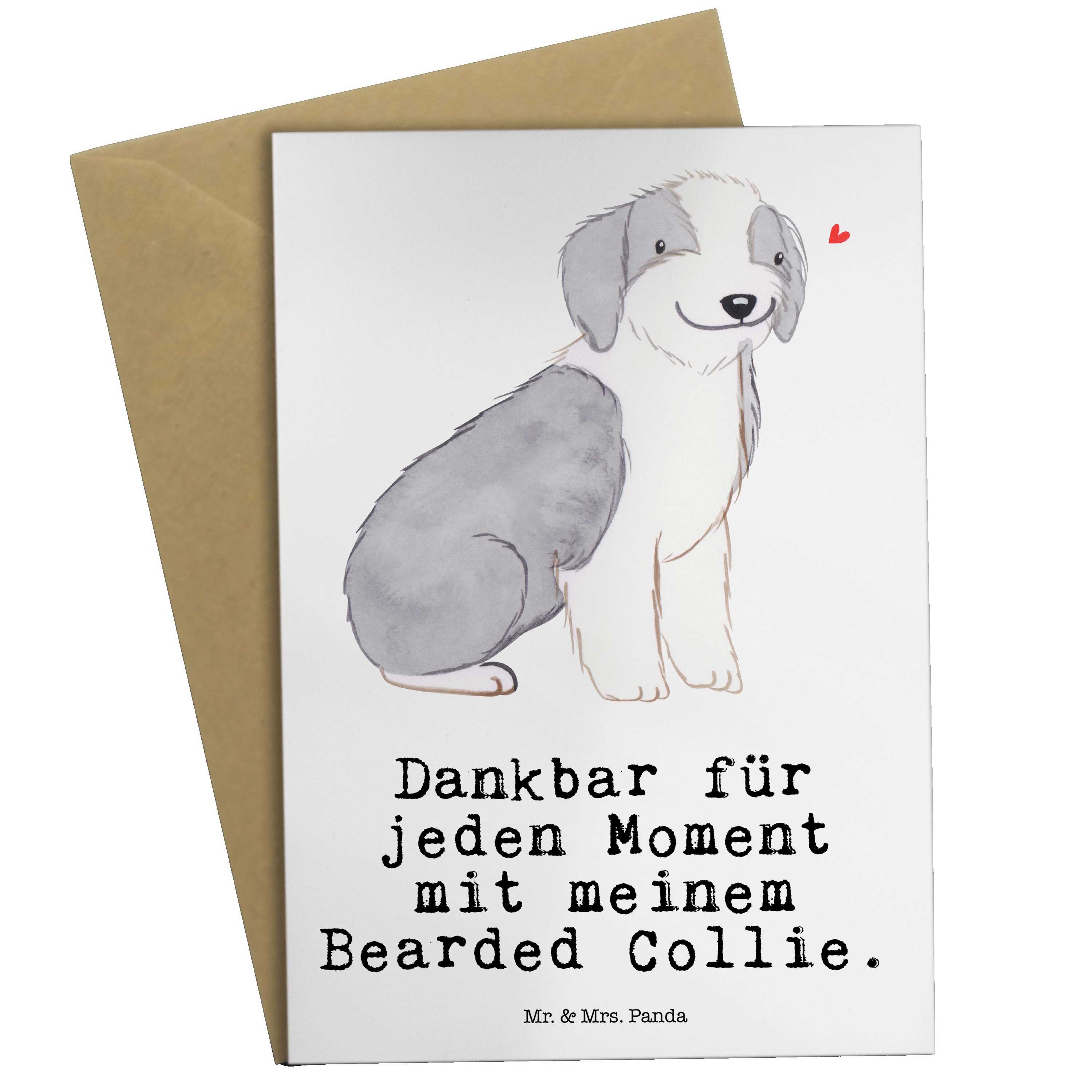 Mr. & Mrs. Panda Grußkarte Bearded Collie Moment - Weiß - Geschenk, Geburtstagskarte, britischer