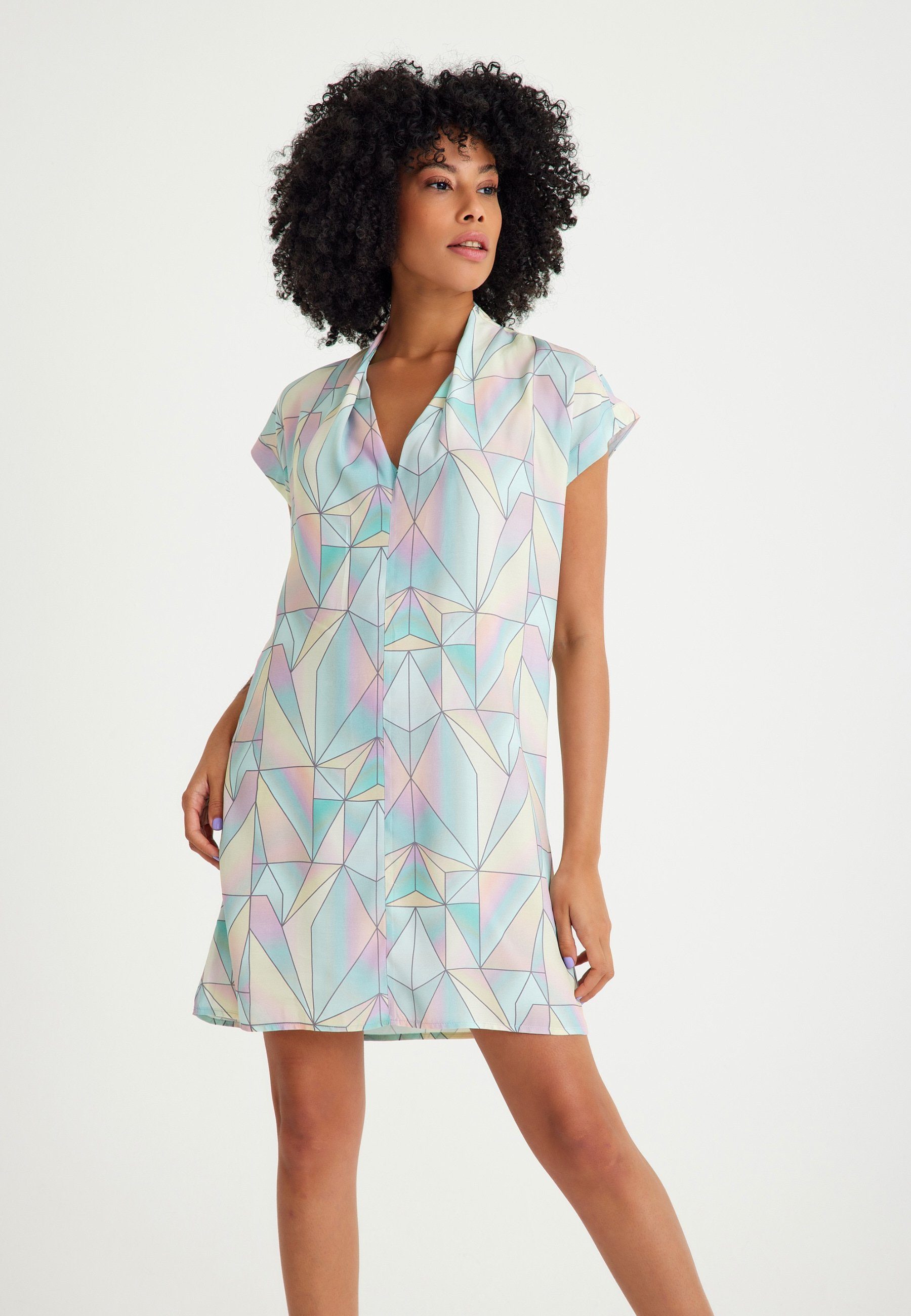 Minikleid Geometrisch gemustertes, kurzärmliges Minikleid