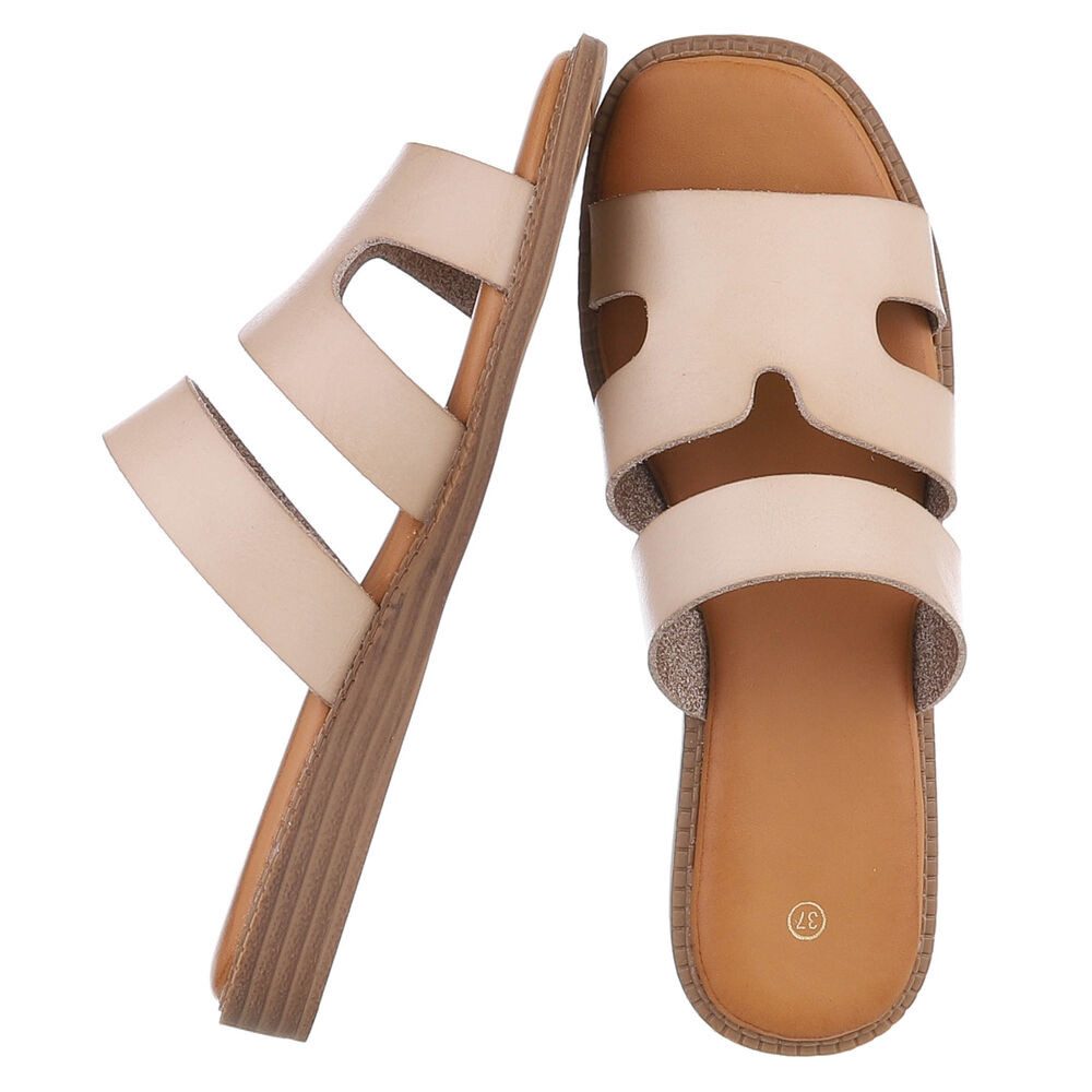 Ital-Design Damen Sandale mit breiten Riemen und bequemer Innensohle Pantolette (91409305) Keilabsatz/Wedge Pantoletten in Grau