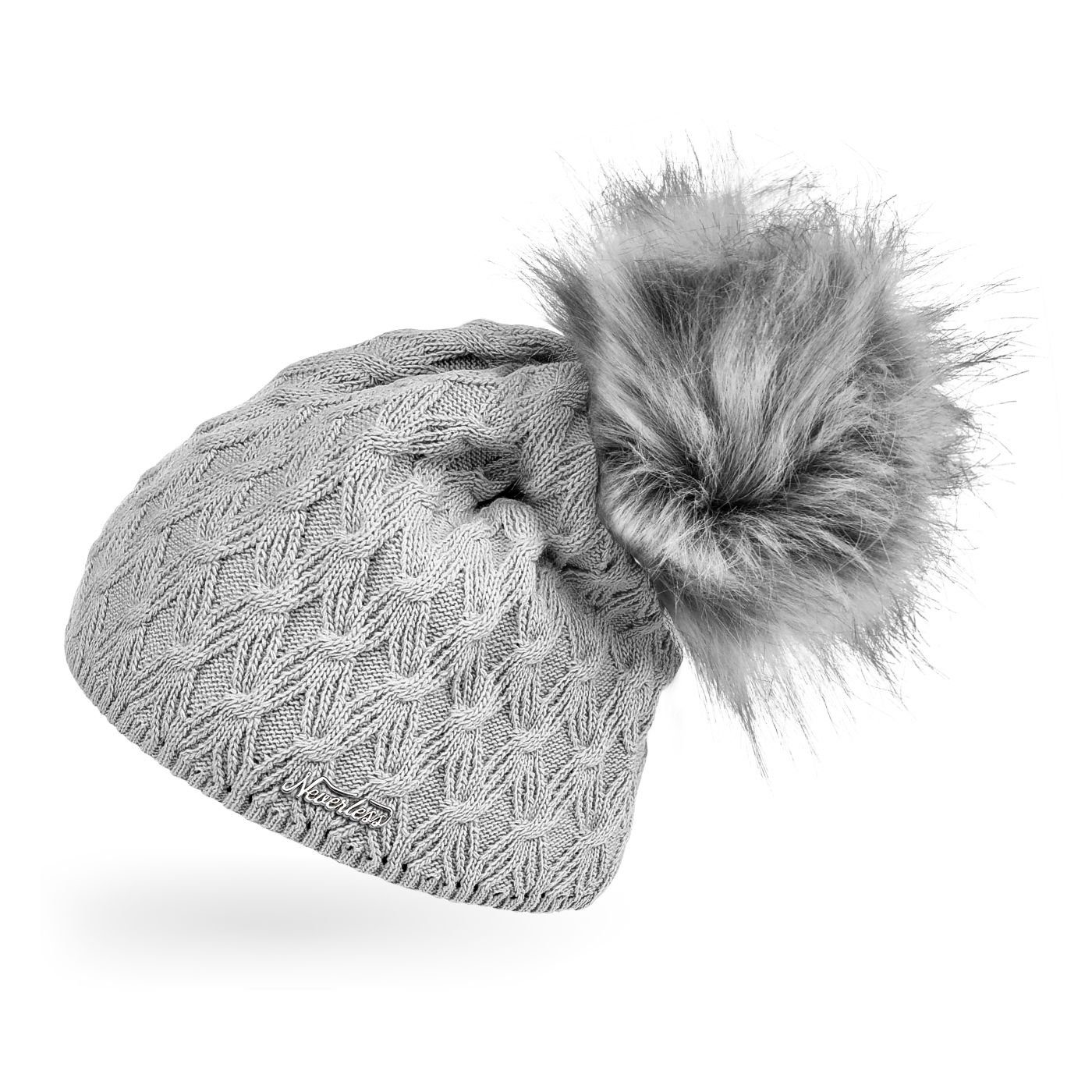 Bommelmütze Warme Strickmütze Damen Wintermütze Bommelmütze Zopfmuster gefüttert