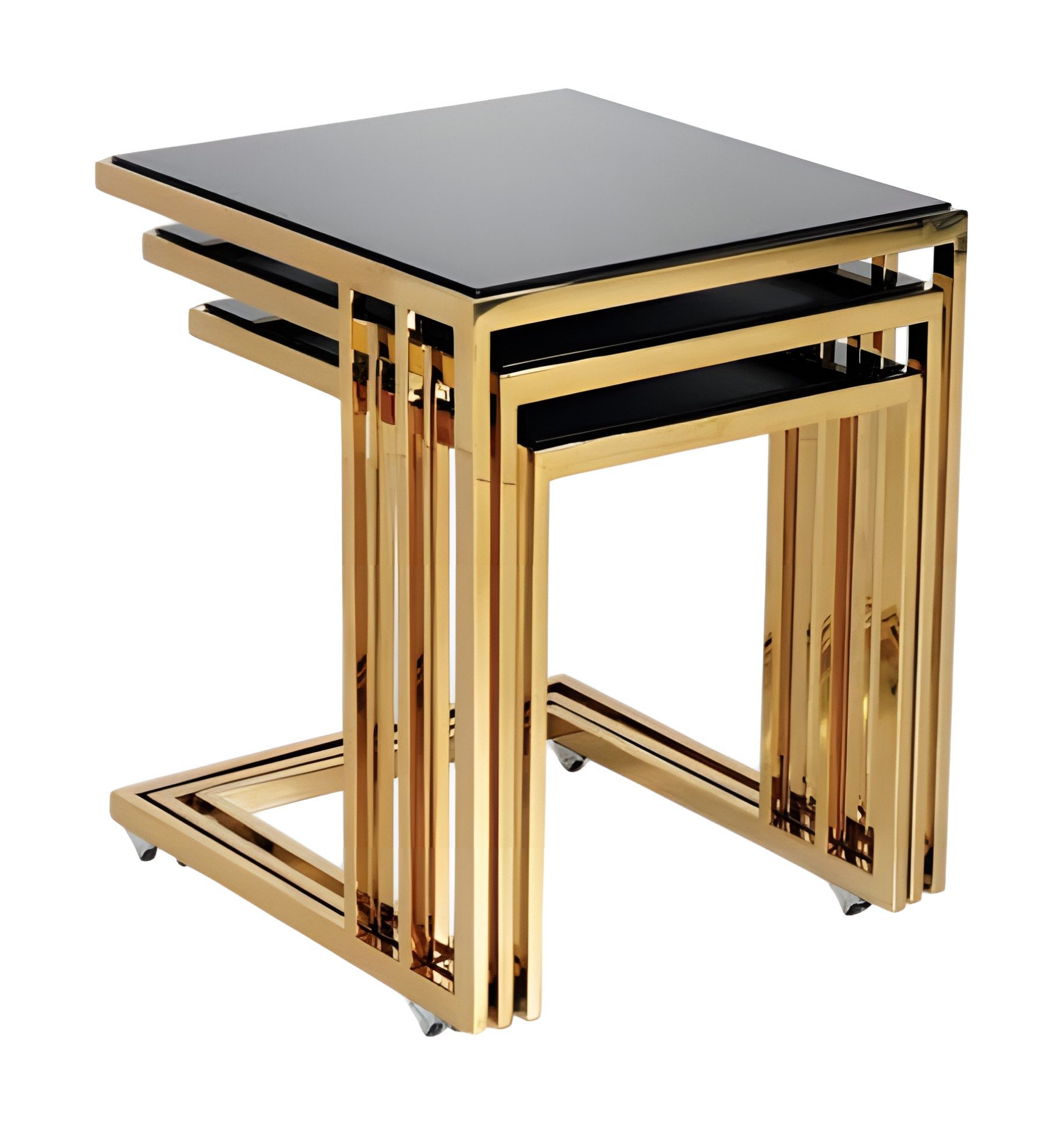 Xlmoebel Satztisch Schwarzer Beistelltisch aus Edelstahl mit elegantem Design (Satztisch-Set, 3-St., 3-teilig), Made in Europa