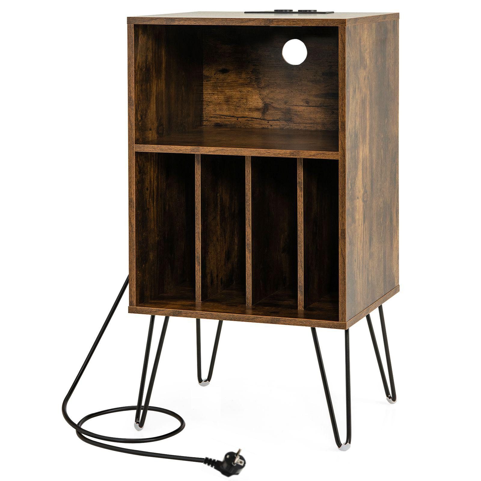 KOMFOTTEU Nachttisch Plattenspieler-Ständer, Schallplattenhalter mit Ladest günstig online kaufen