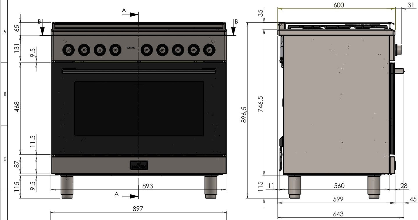 GURARI Gas-Standherd Edelstahl Gas Elektro Standherd 90 cm 126 L Erdgas Fl.Gas 4 Kw WOK,Selbstreinigung GCH E 818 X, mit 1-fach-Teleskopauszug, Katalytische Selbstreinigung, Gas Elektro Standherd 90 cm, XXL Backofen, 126 L, AirFry, Drehspieß