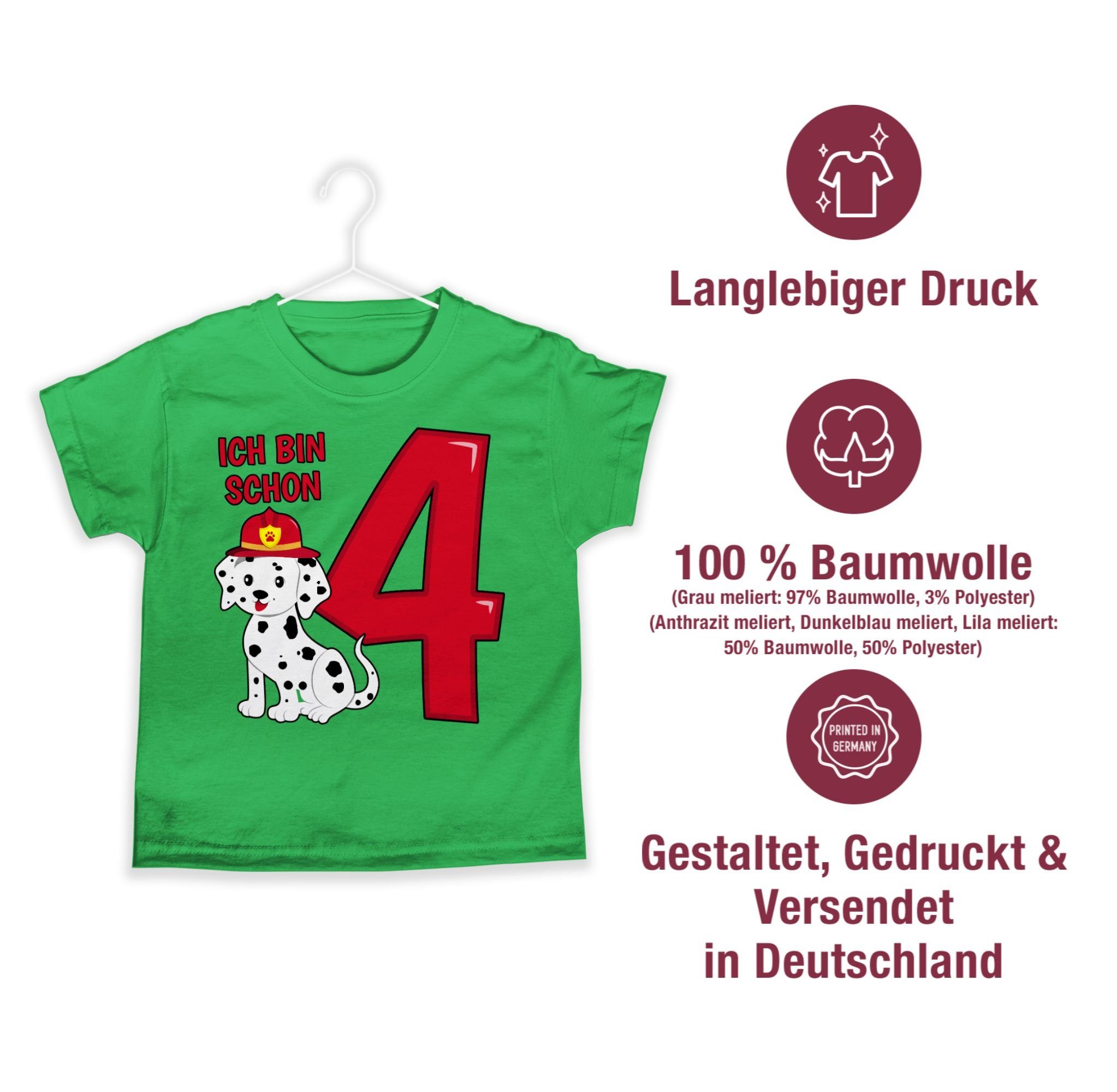 Shirtracer T-Shirt 4. schon Grün Feuerwehr Hund Geburtstag Ich bin vier 03