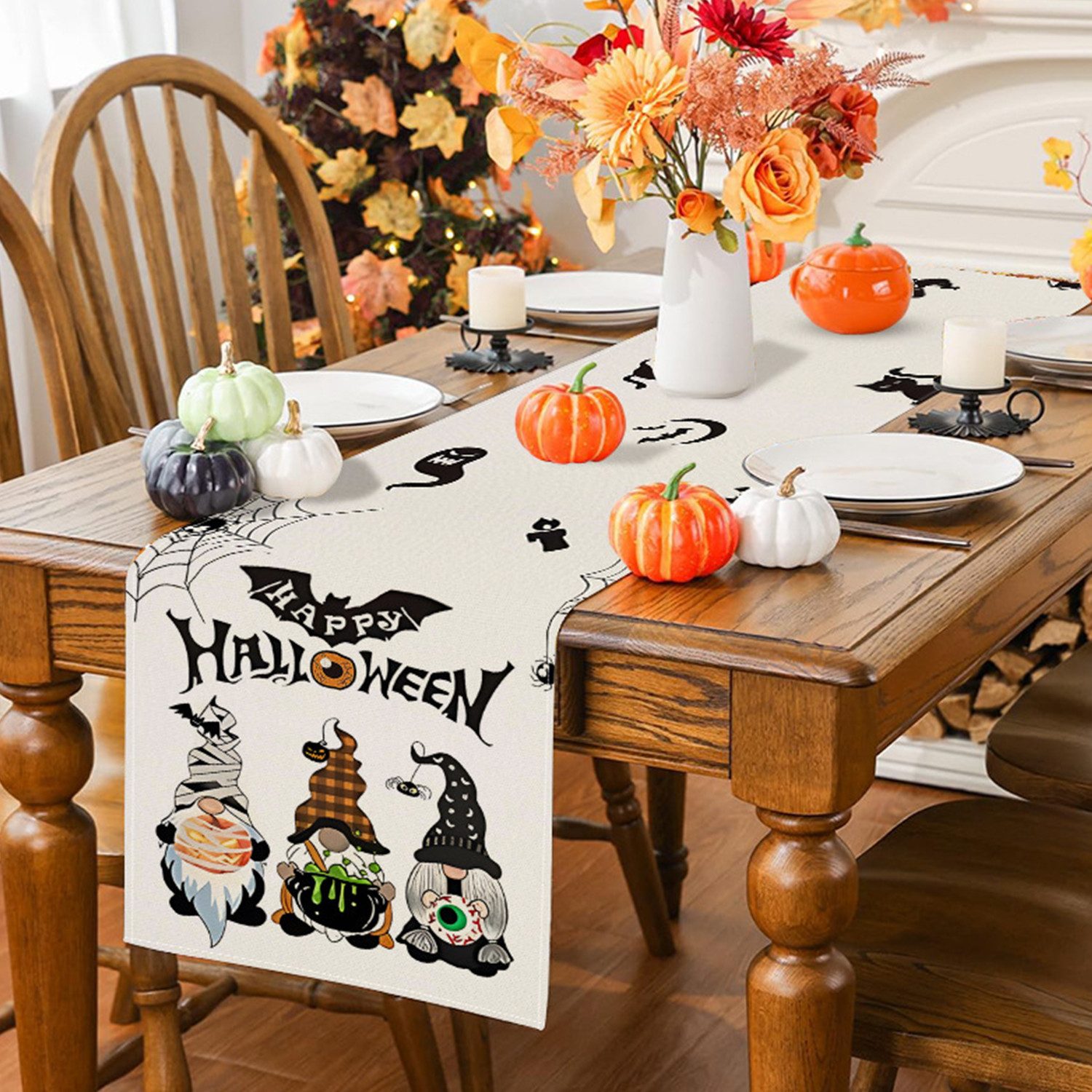 LAPAPRO Tischläufer Halloween Tischläufer,Geist-Print Feiertagsdekoration Küche Esstisc, 1 Stück, 33 x 183 cm