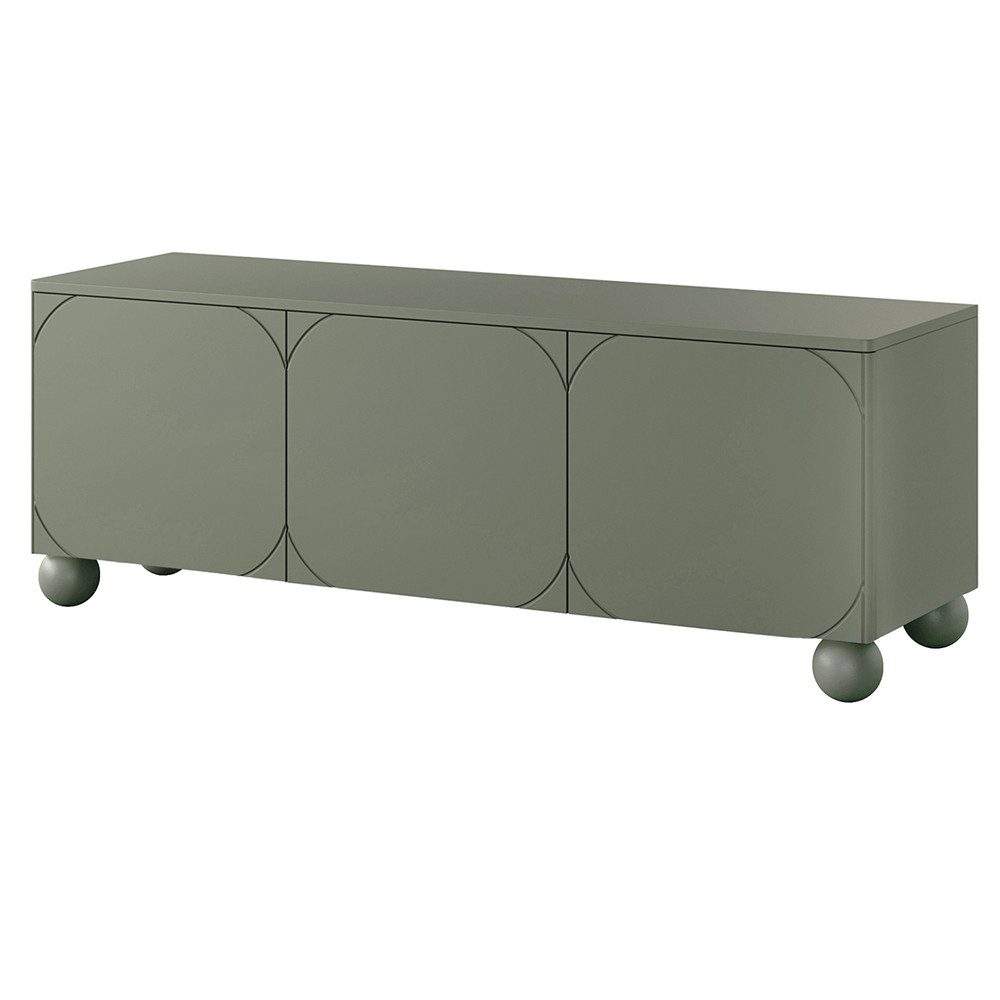 Lomadox Lowboard SPLIT-141, oliv grün matt 150 cm Kugelfüße grifflos Push-to-open Softclose