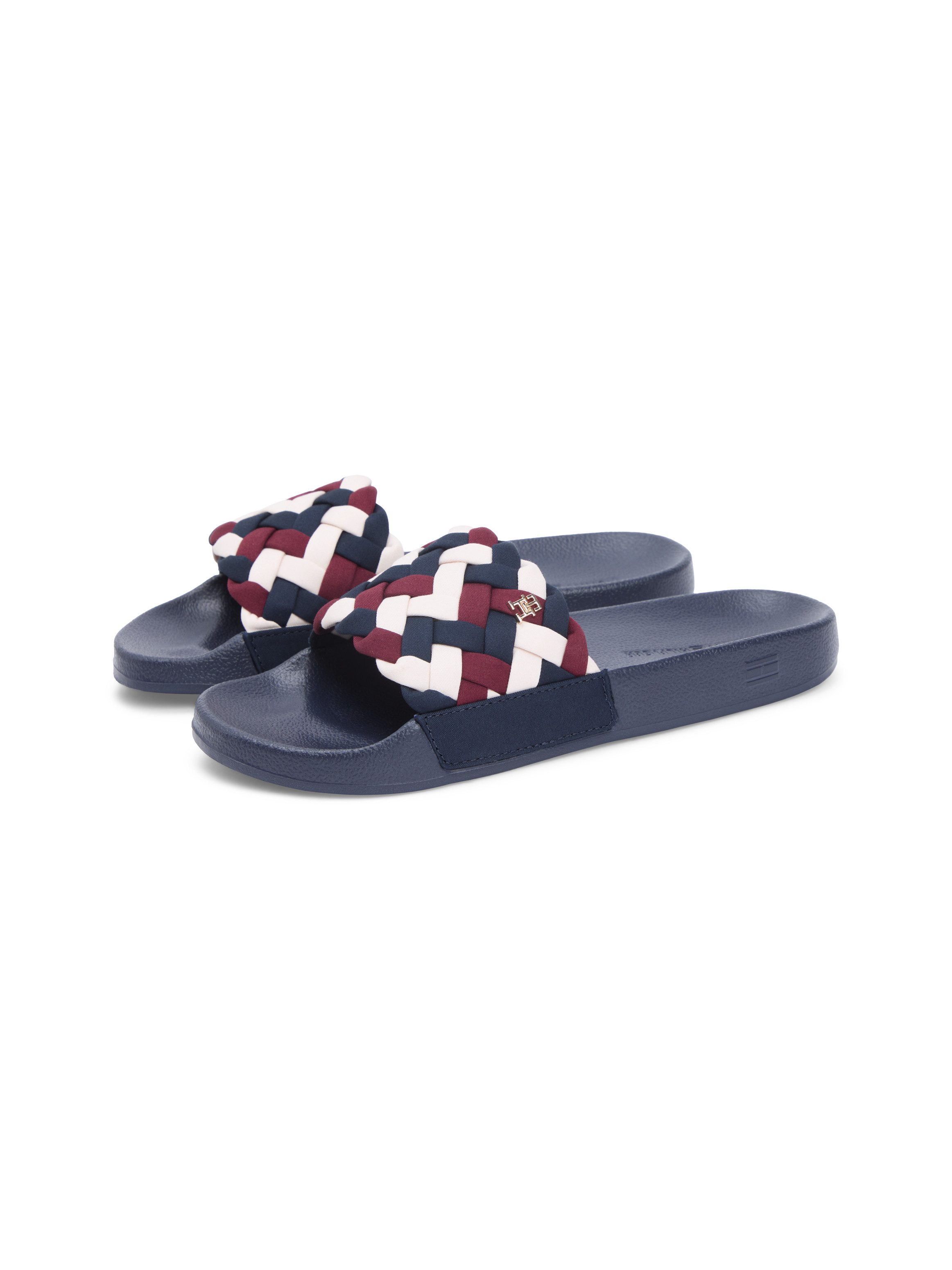 Tommy Hilfiger TH BRAIDED POOL SLIDE Pantolette Plateau, Sommerschuh, Strandschuh mit geflochtener Bandage