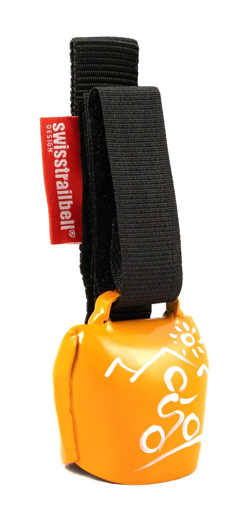 swisstrailbell Fahrradklingel fresh Colour: Orange mit weißem Mountainbiker, schwarzes Band
