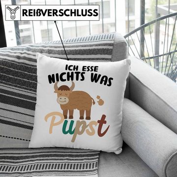 Trendation Dekokissen Trendation - Veganer Kissen Geschenk Friends Not Food Vegan Geschenkidee Lustiger Spruch Vegane Lebensweise Spruch Niedlich Dekokissen mit Füllung 40x40