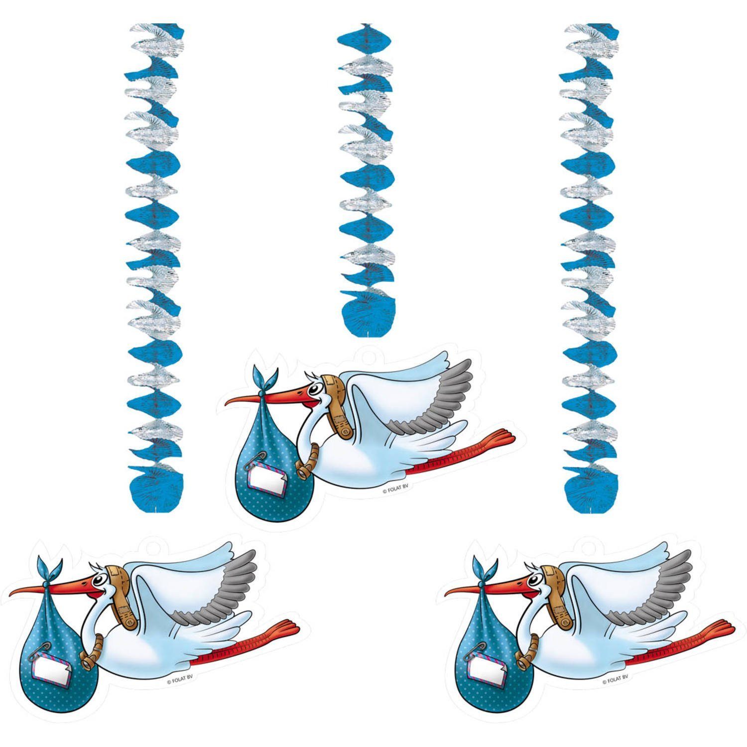 Taufparty Baby Folat Shower Storch 3 Baby blau, für oder Dekospiralen Partydeko Luftschlange